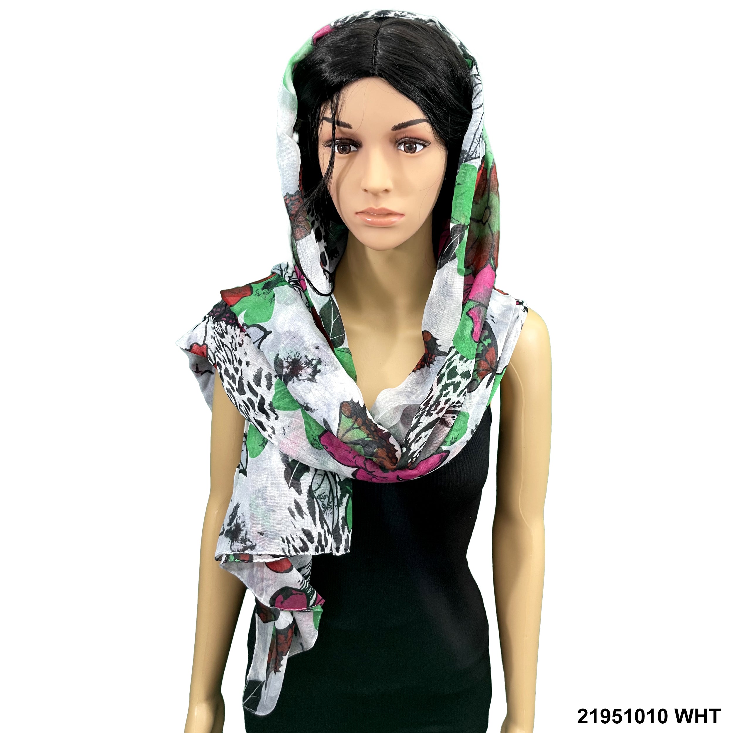 Butterfly & Flower Print Summer Scarf 21951010 WHT