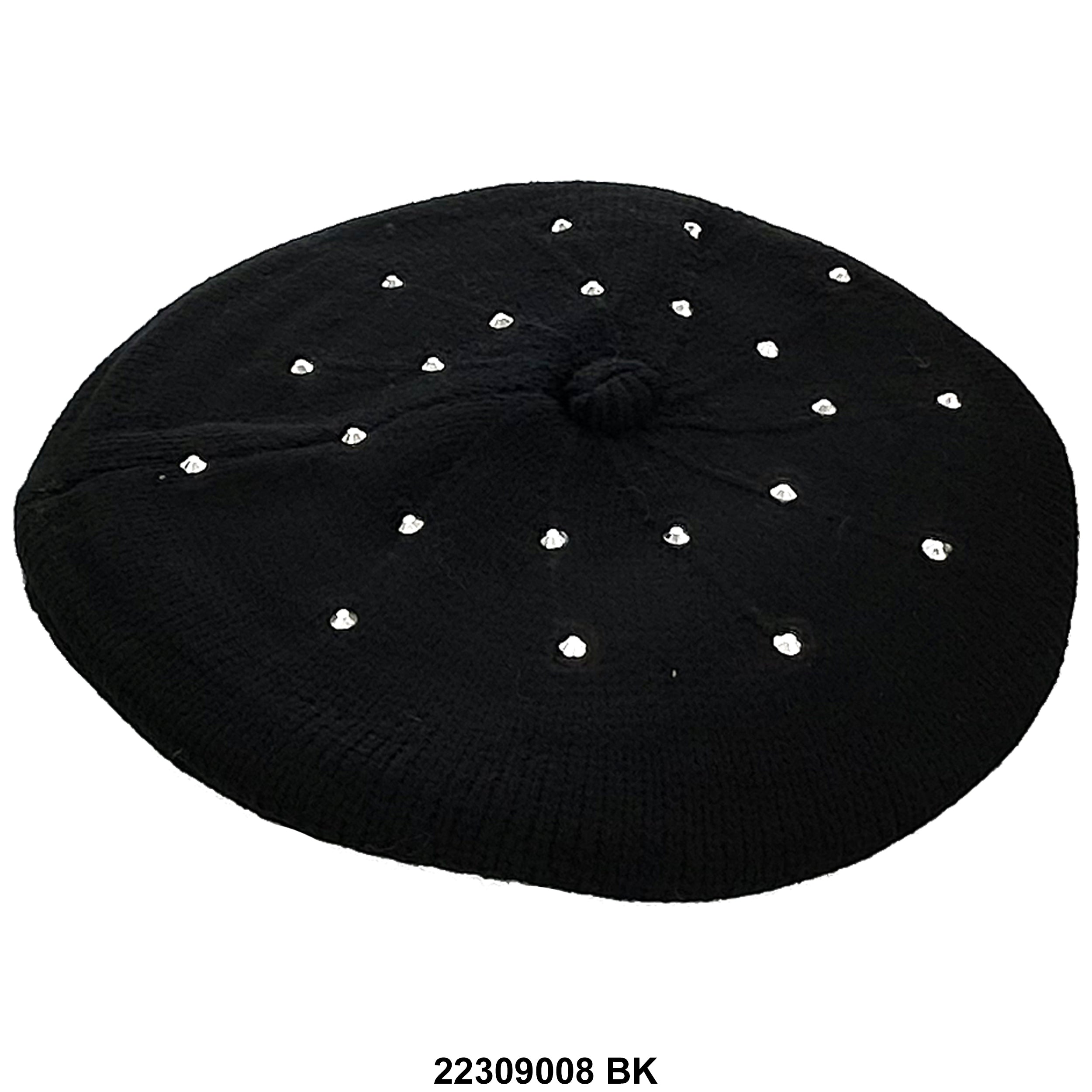 Women's Stud Acrylic Fabric Beret Hat 22309008 BK