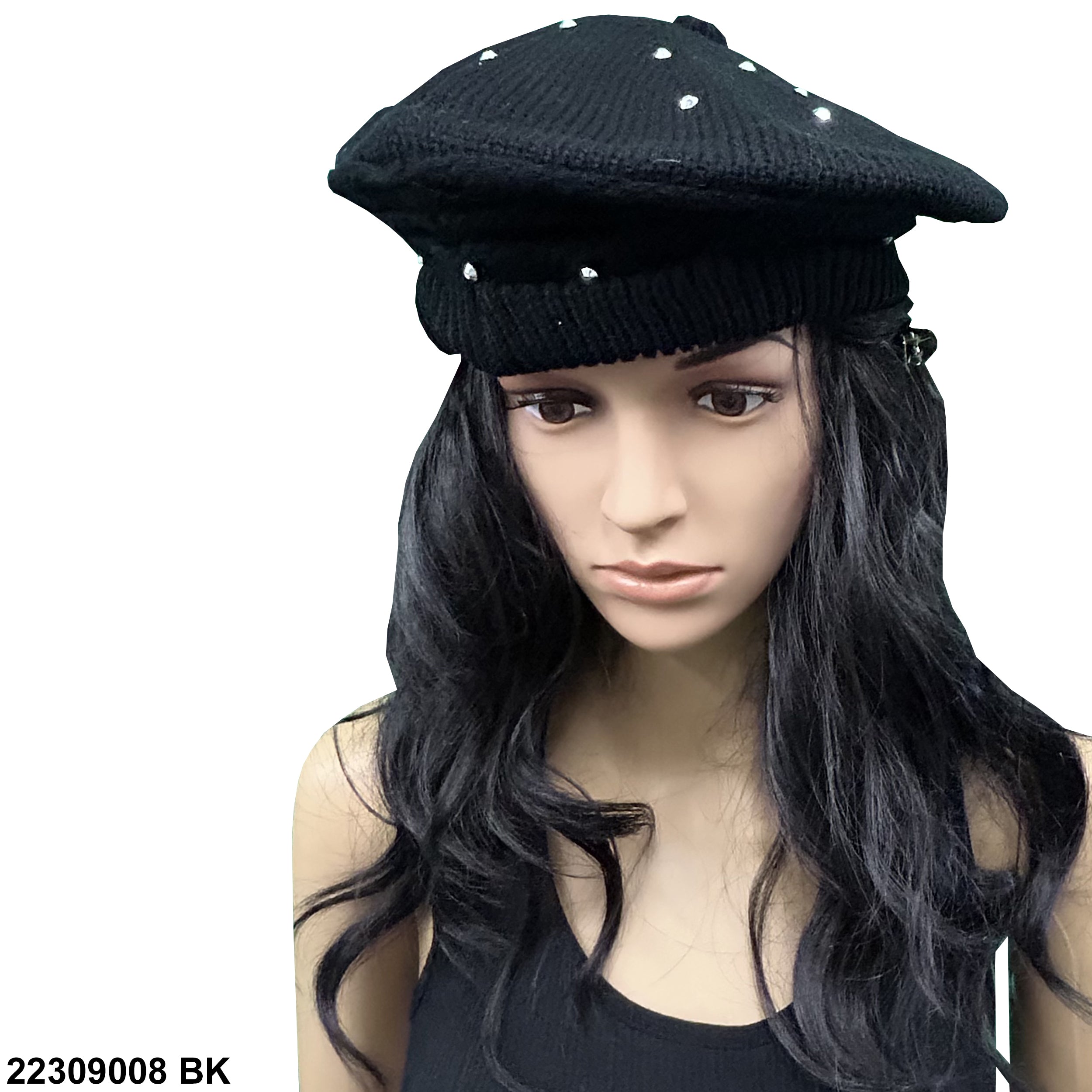 Women's Stud Acrylic Fabric Beret Hat 22309008 BK