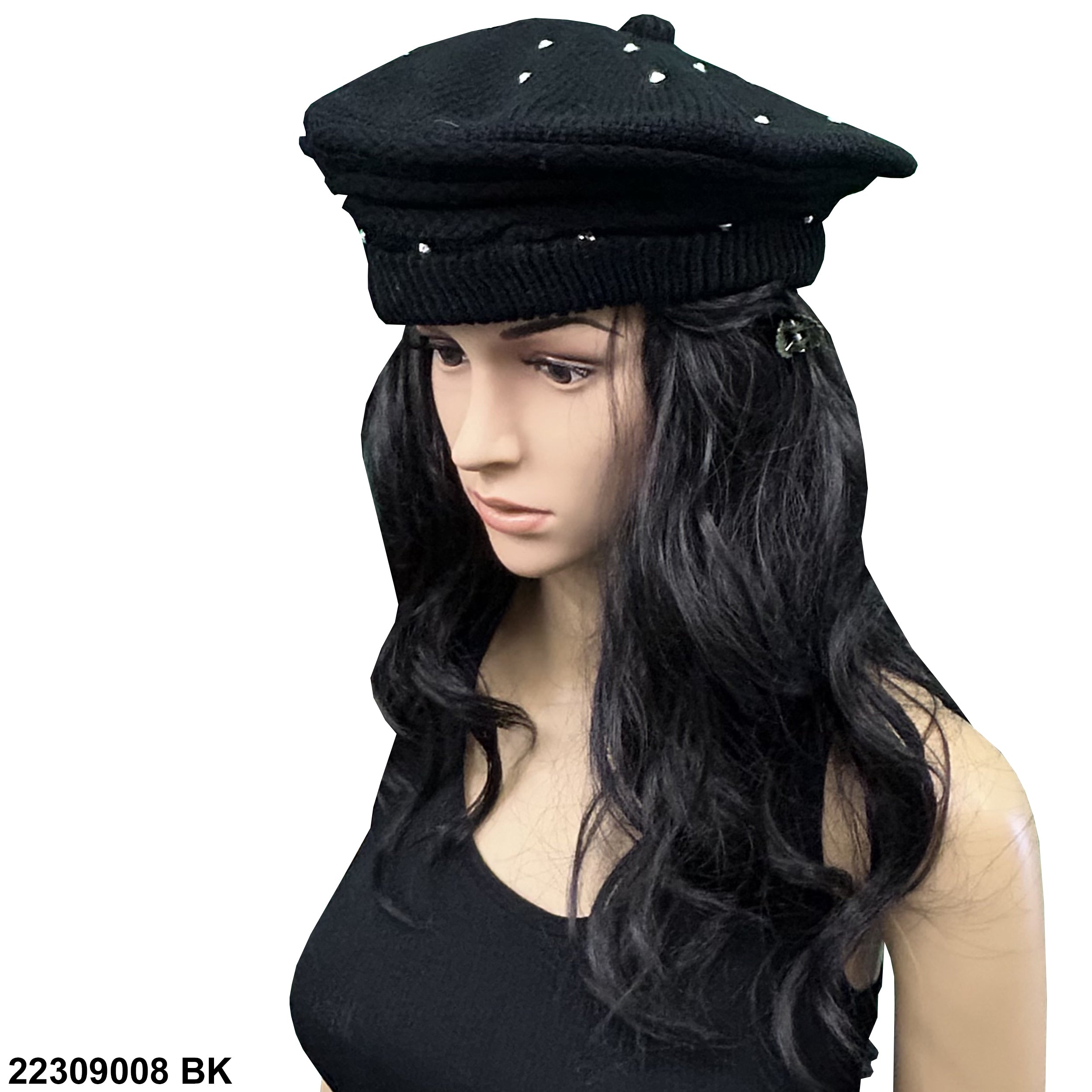 Women's Stud Acrylic Fabric Beret Hat 22309008 BK