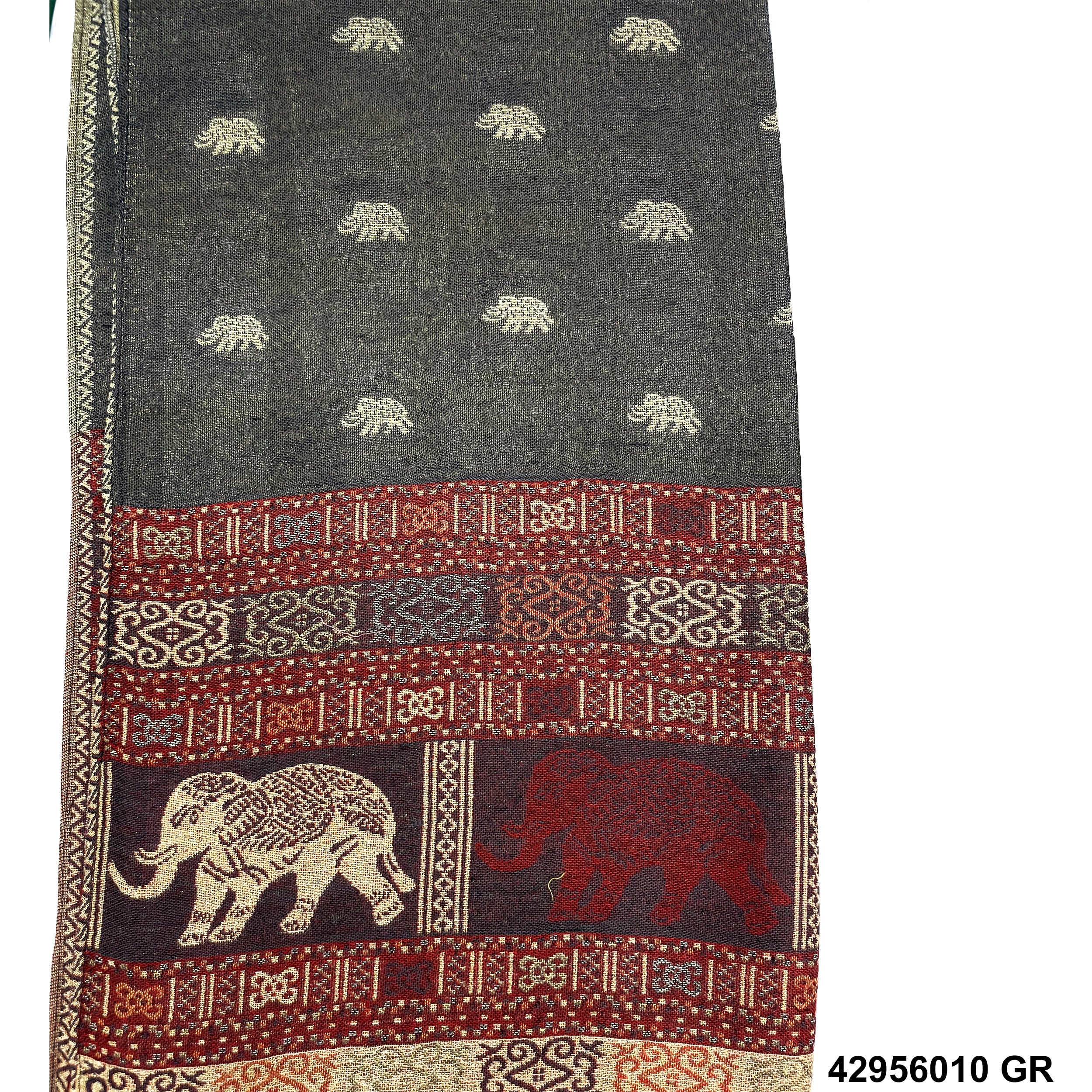 Polyester Fringed Elephant Print Scarf 42956010 GR