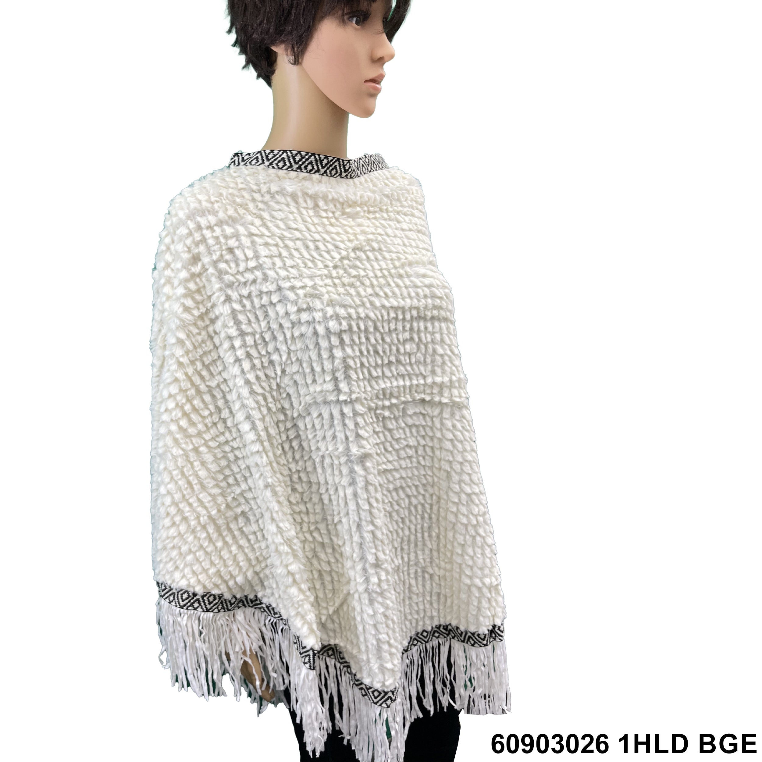 Fringed Faux Fur Ponchos 62903026 1HLD BGE