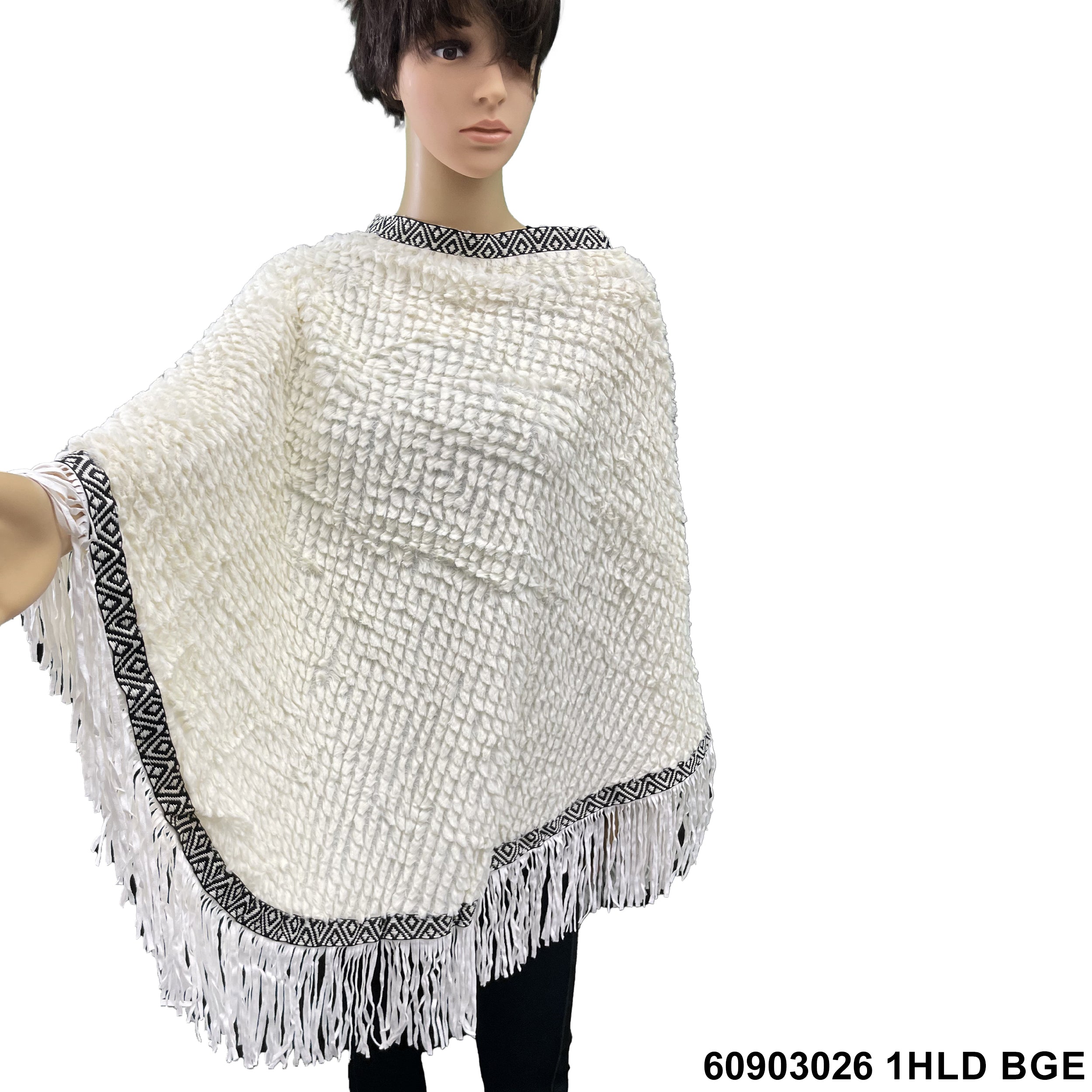 Fringed Faux Fur Ponchos 62903026 1HLD BGE