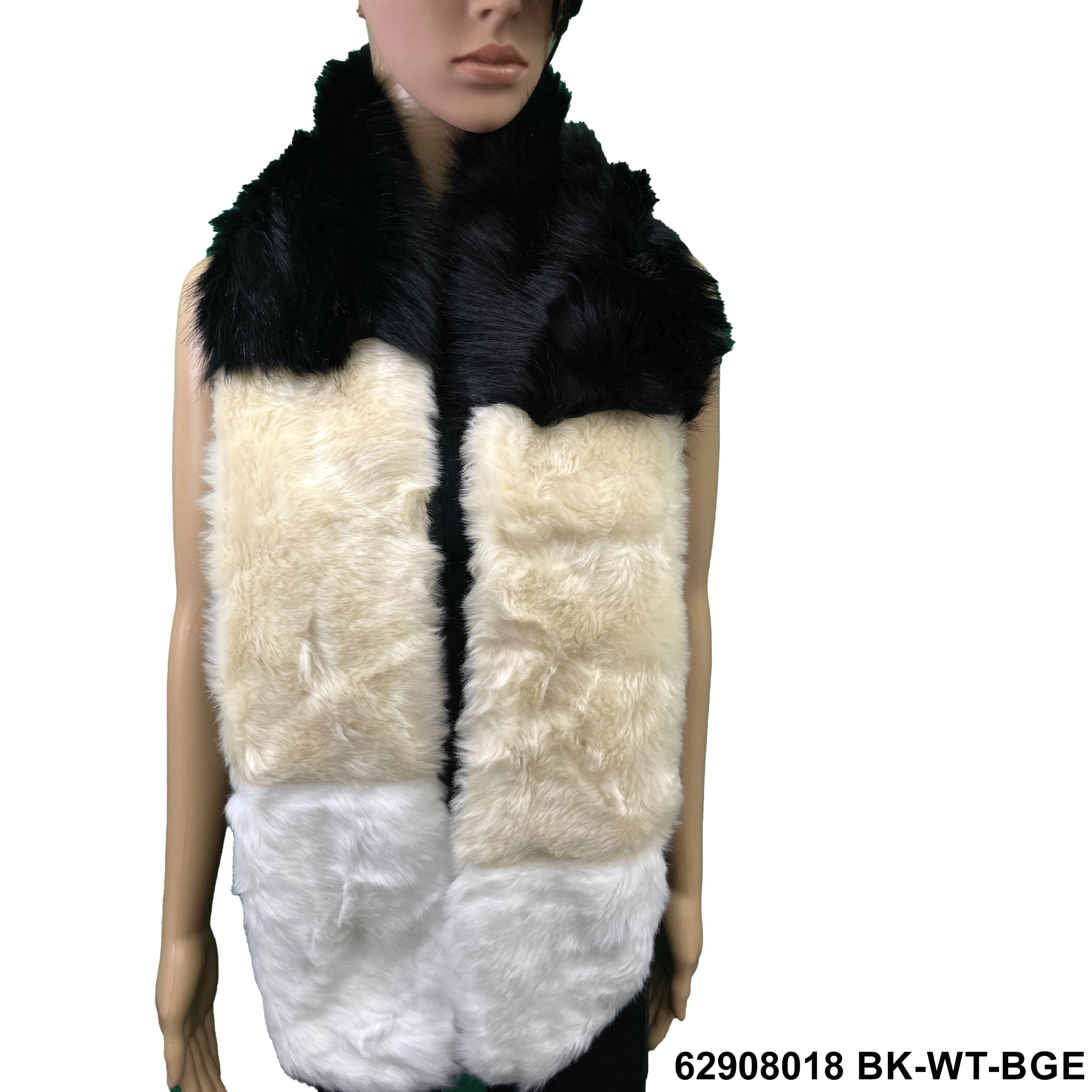 Furry Neck Warmer Scarf 62908018 BK-WT-BGE