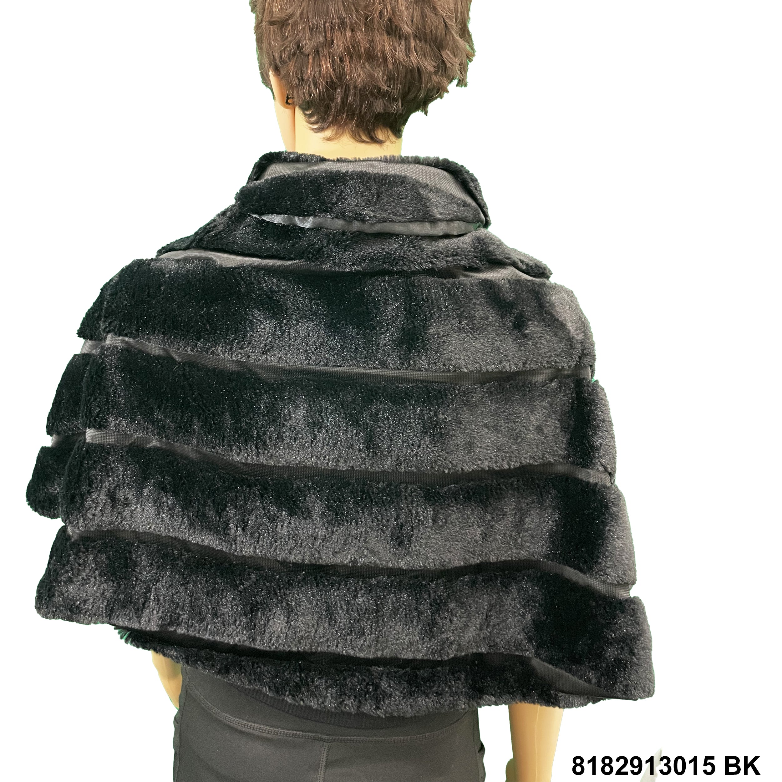Fluffy faux fur collar cape 8182913015 BK