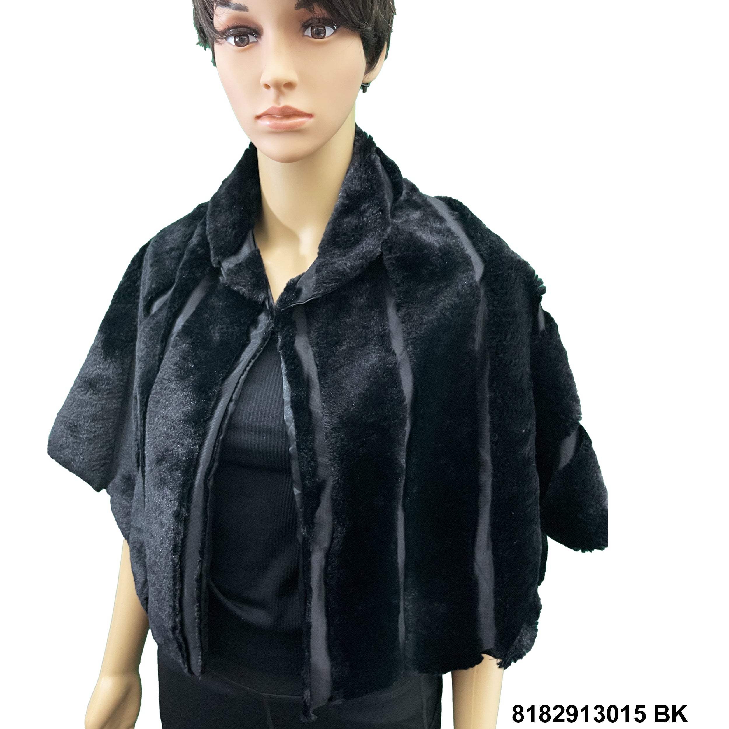 Fluffy faux fur collar cape 8182913015 BK