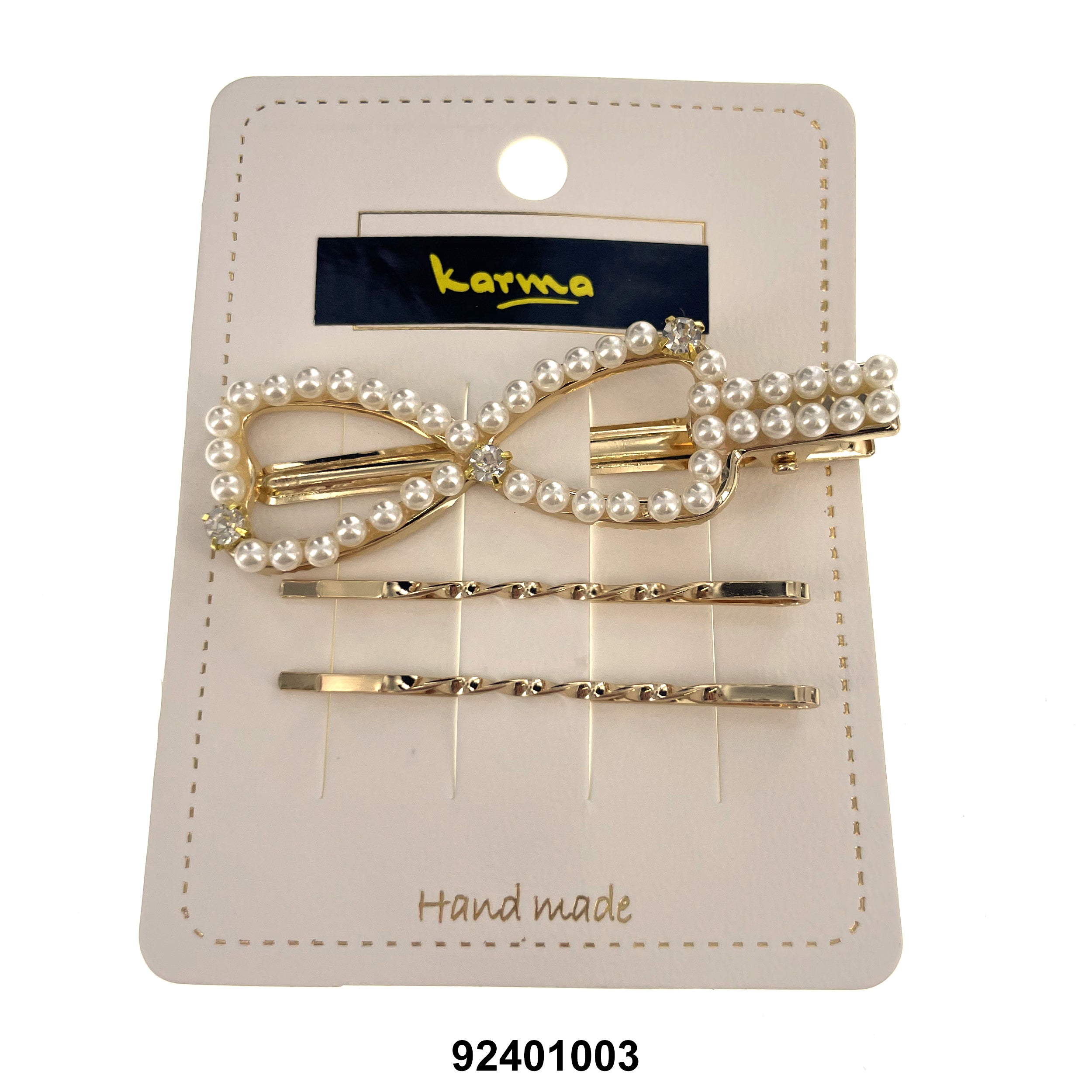 HAIR CLIPS (DOUBLE PRONGS + BOBBY PINS) 92401003 (PEARL RIBBON)