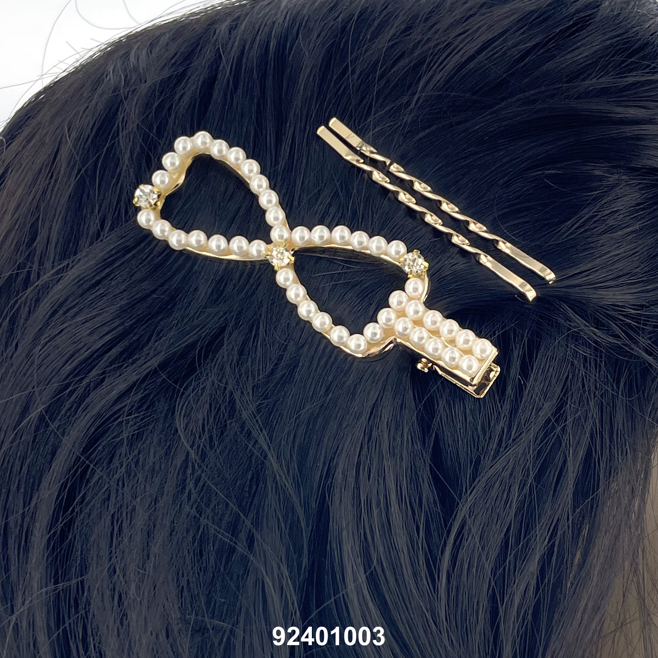 HAIR CLIPS (DOUBLE PRONGS + BOBBY PINS) 92401003 (PEARL RIBBON)