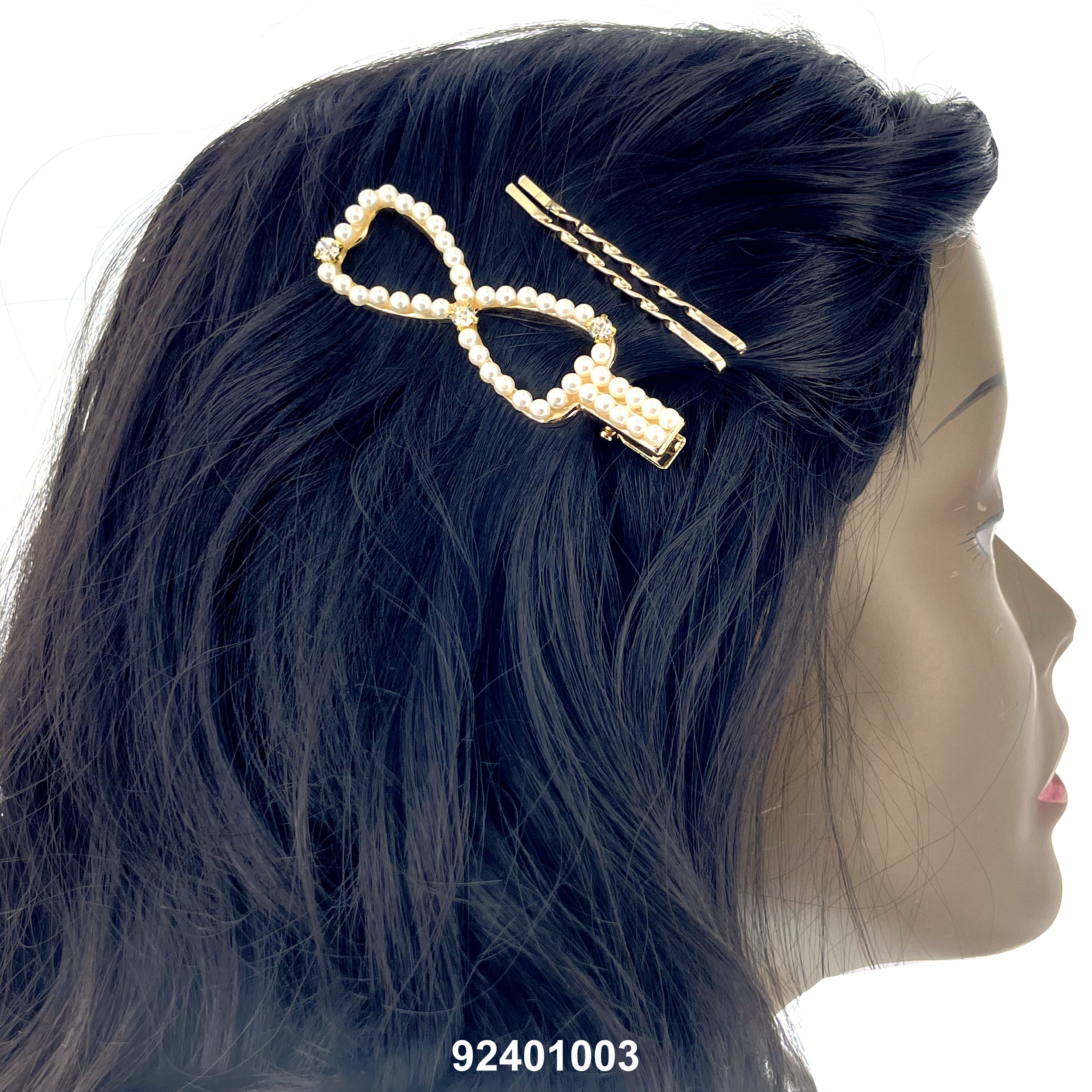 HAIR CLIPS (DOUBLE PRONGS + BOBBY PINS) 92401003 (PEARL RIBBON)