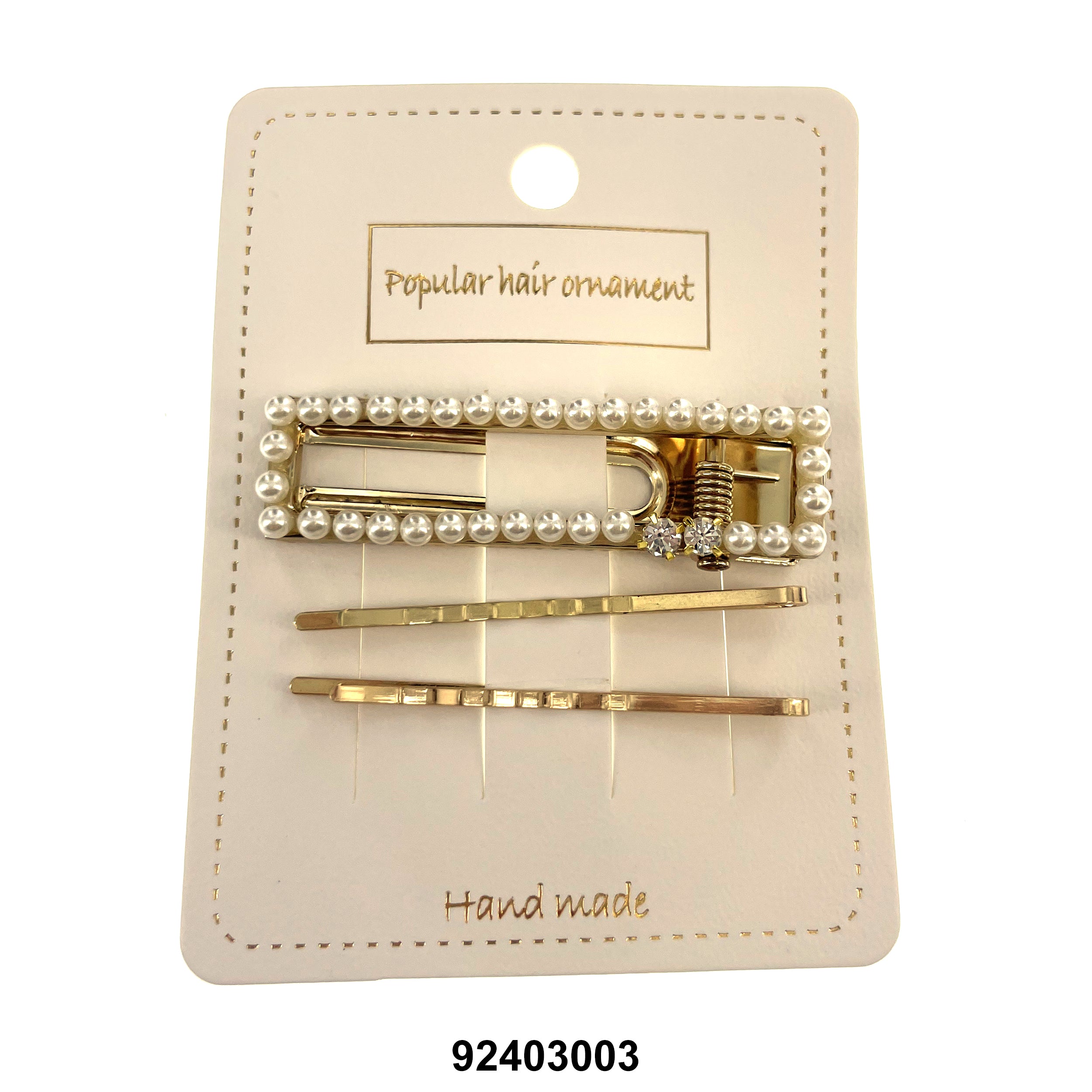 HAIR CLIPS (DOUBLE PRONGS + BOBBY PINS) 92403003 (PEARL RECTANGLE)