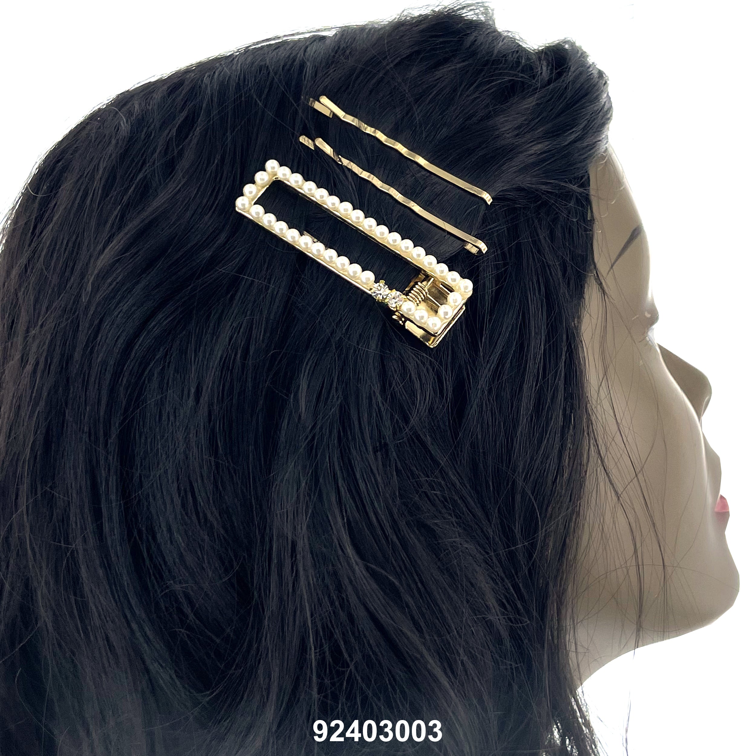 HAIR CLIPS (DOUBLE PRONGS + BOBBY PINS) 92403003 (PEARL RECTANGLE)