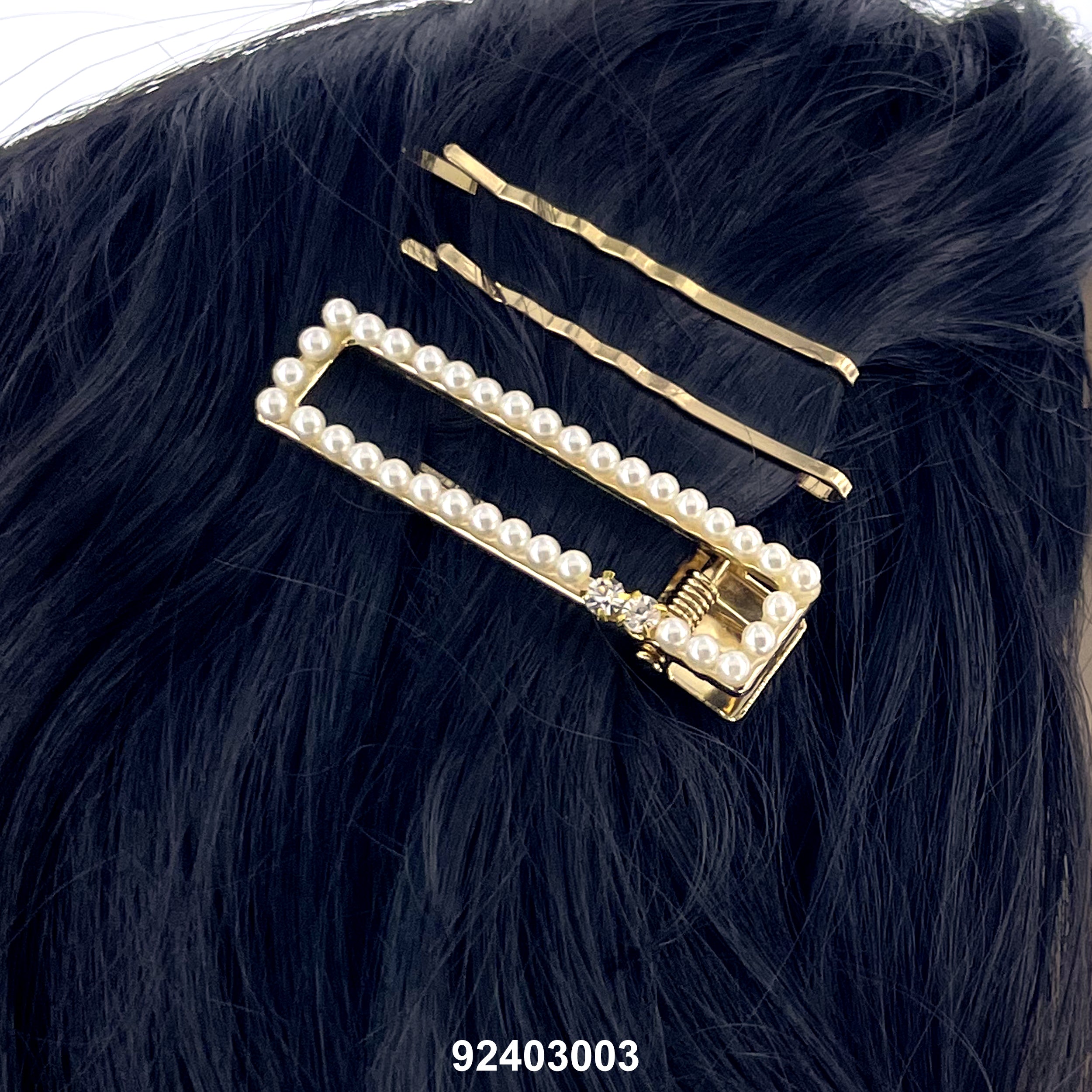 HAIR CLIPS (DOUBLE PRONGS + BOBBY PINS) 92403003 (PEARL RECTANGLE)