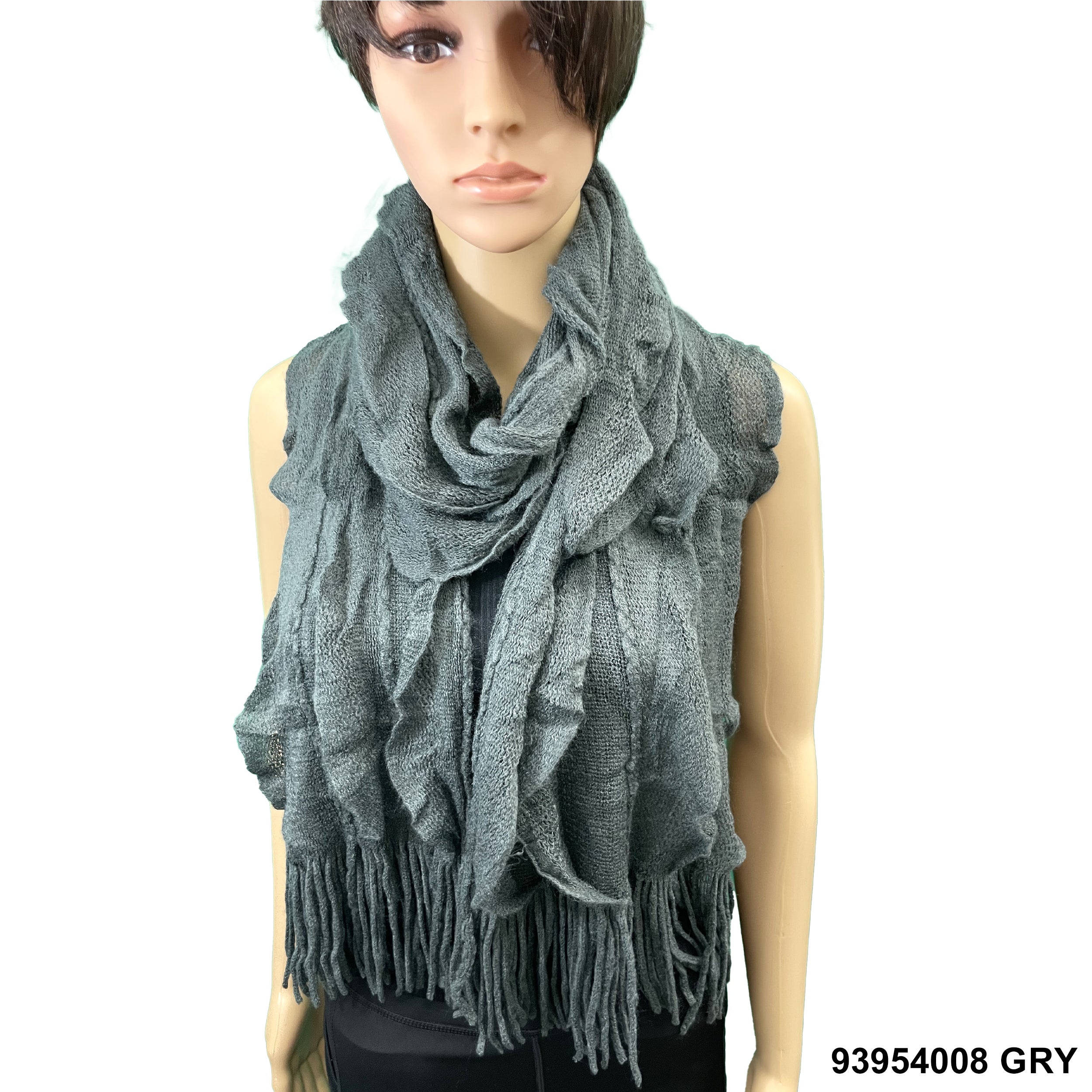 Fringed Ruffle Scarfs 93954008 GRY