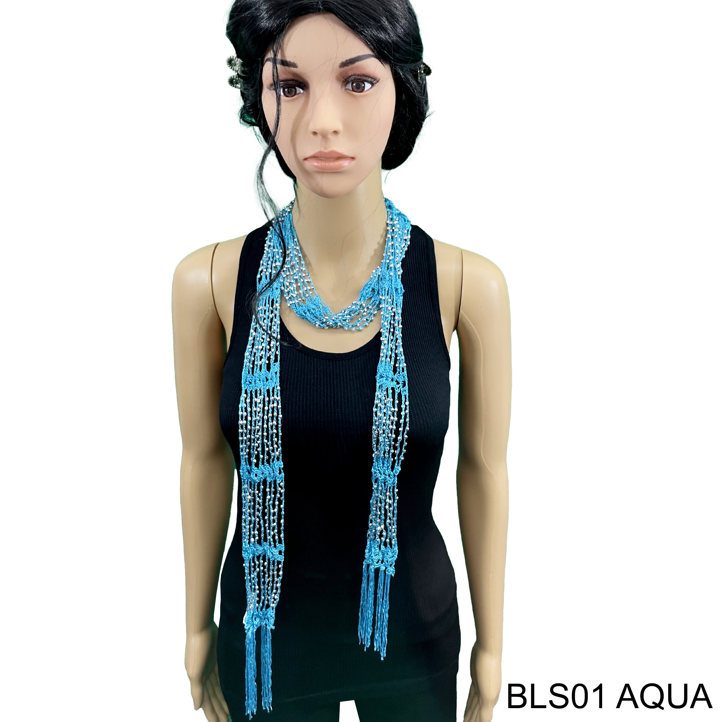 Net Fringed Summer Scarf / Belt BLS01 AQUA