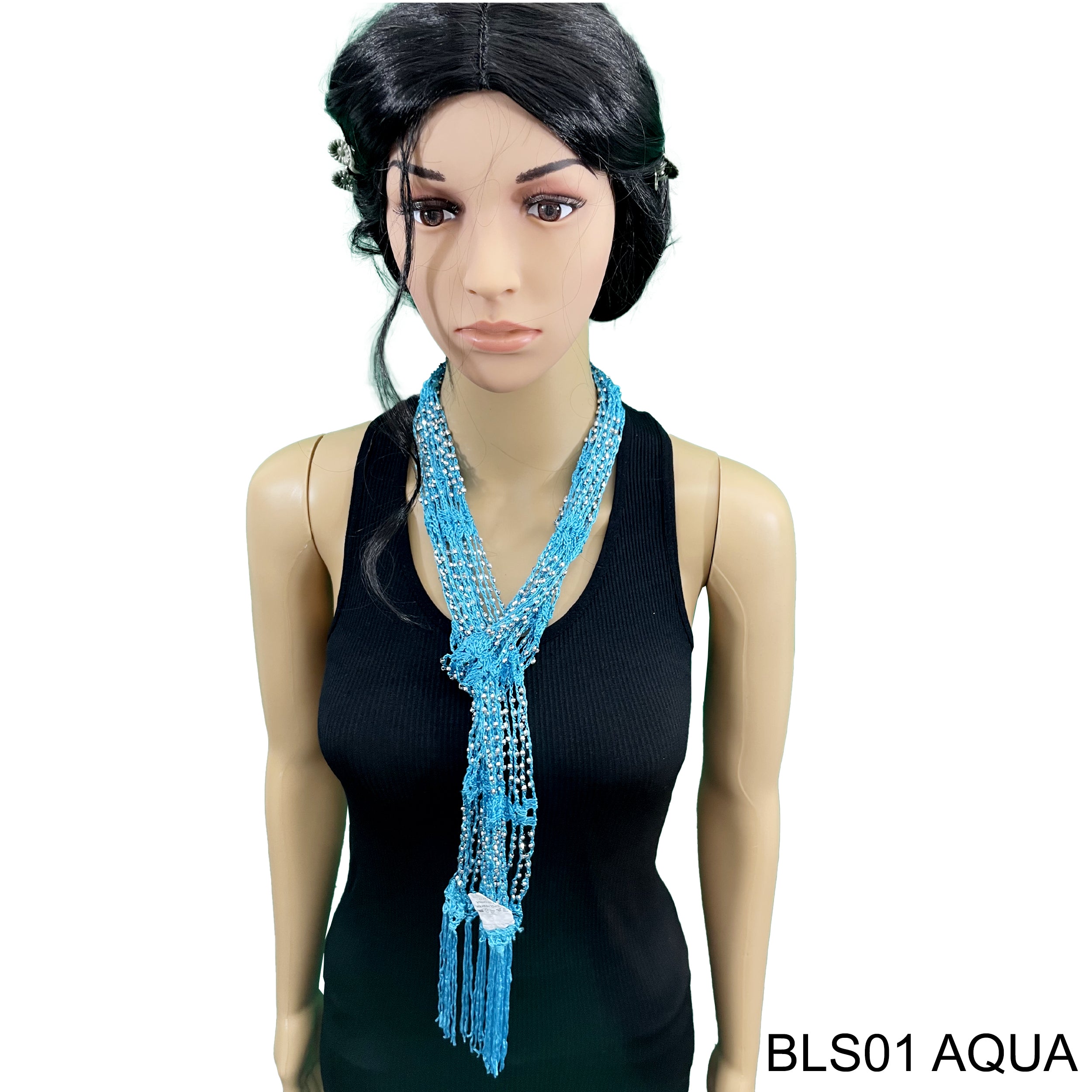 Net Fringed Summer Scarf / Belt BLS01 AQUA