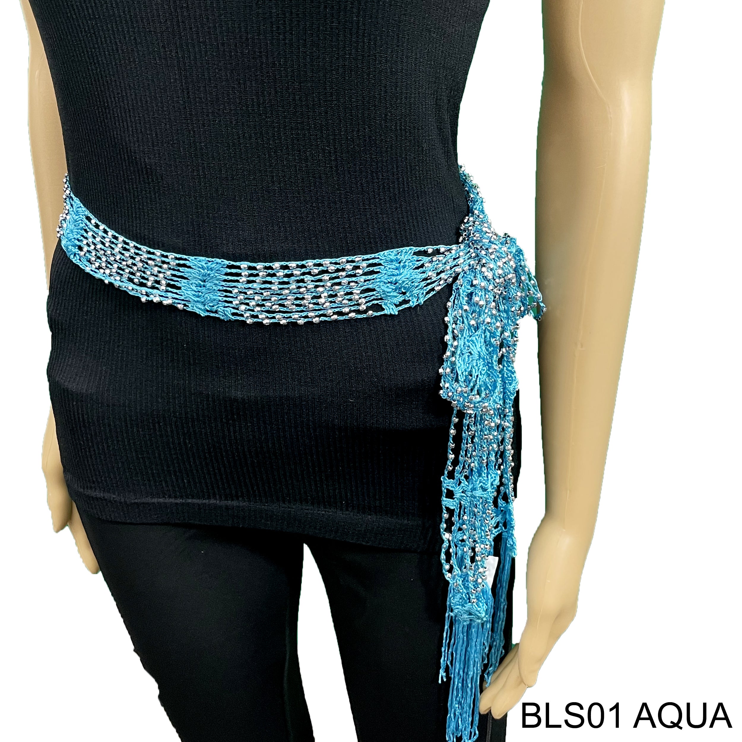 Net Fringed Summer Scarf / Belt BLS01 AQUA