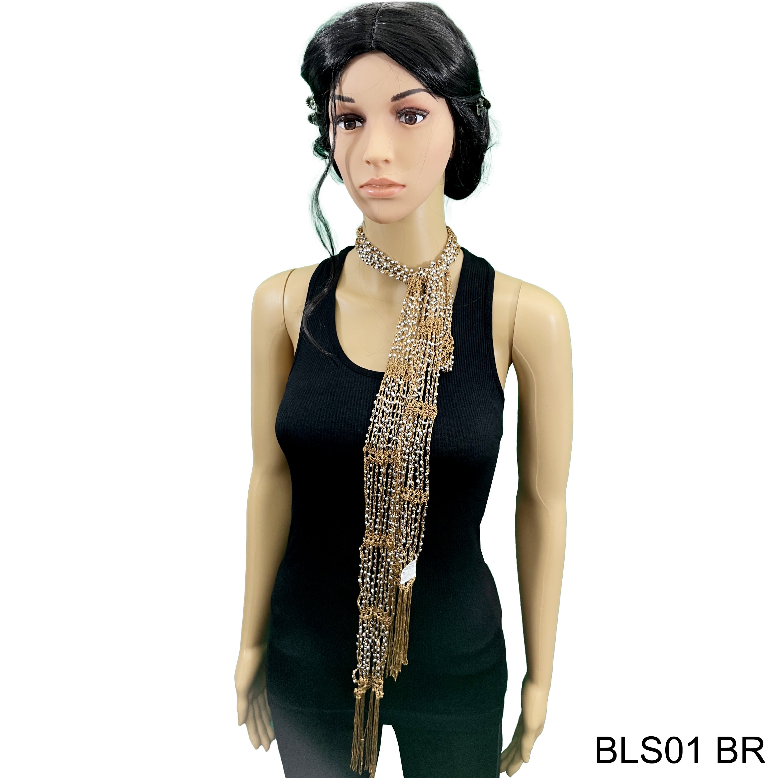 Net Fringed Summer Scarf / Belt BLS01 BR