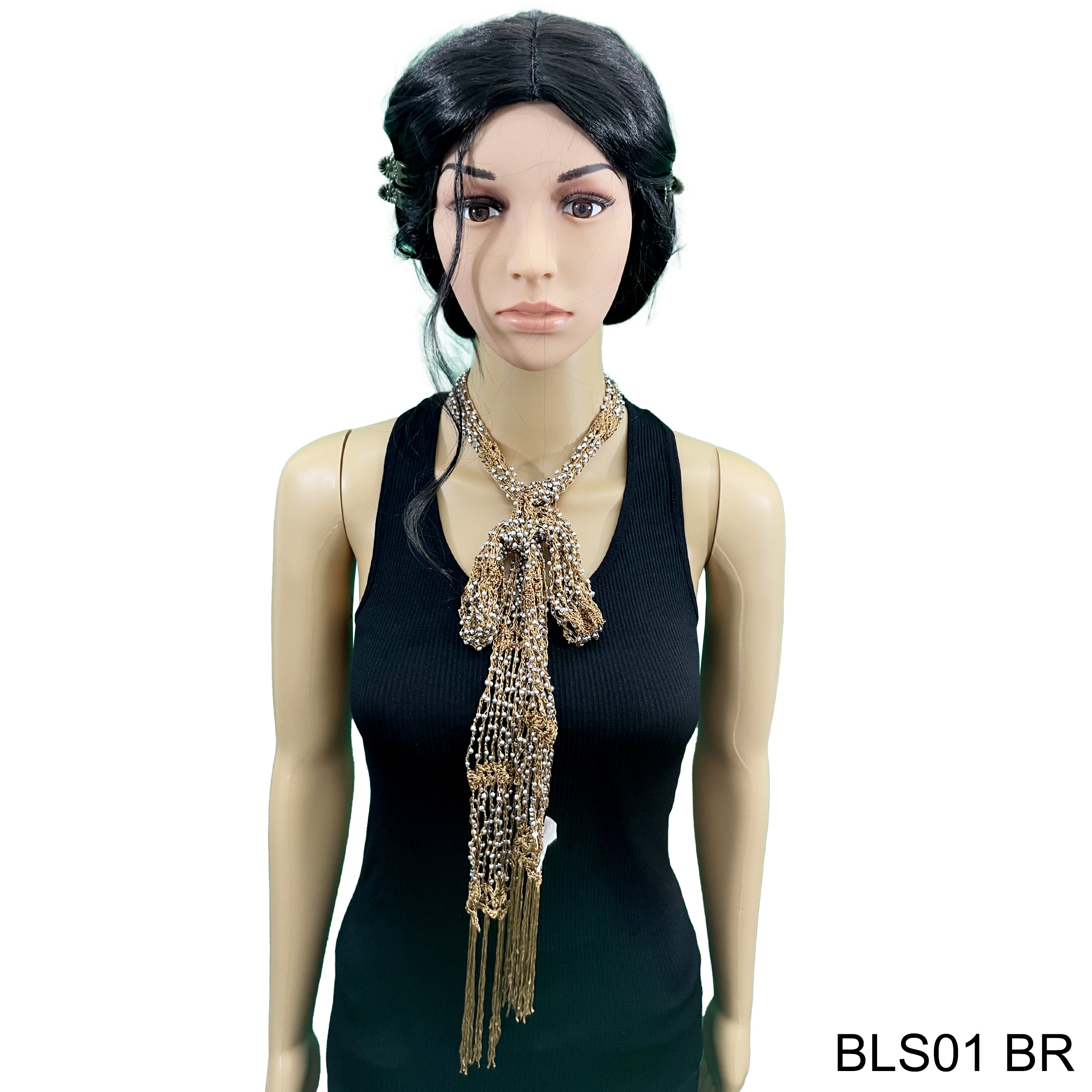 Net Fringed Summer Scarf / Belt BLS01 BR