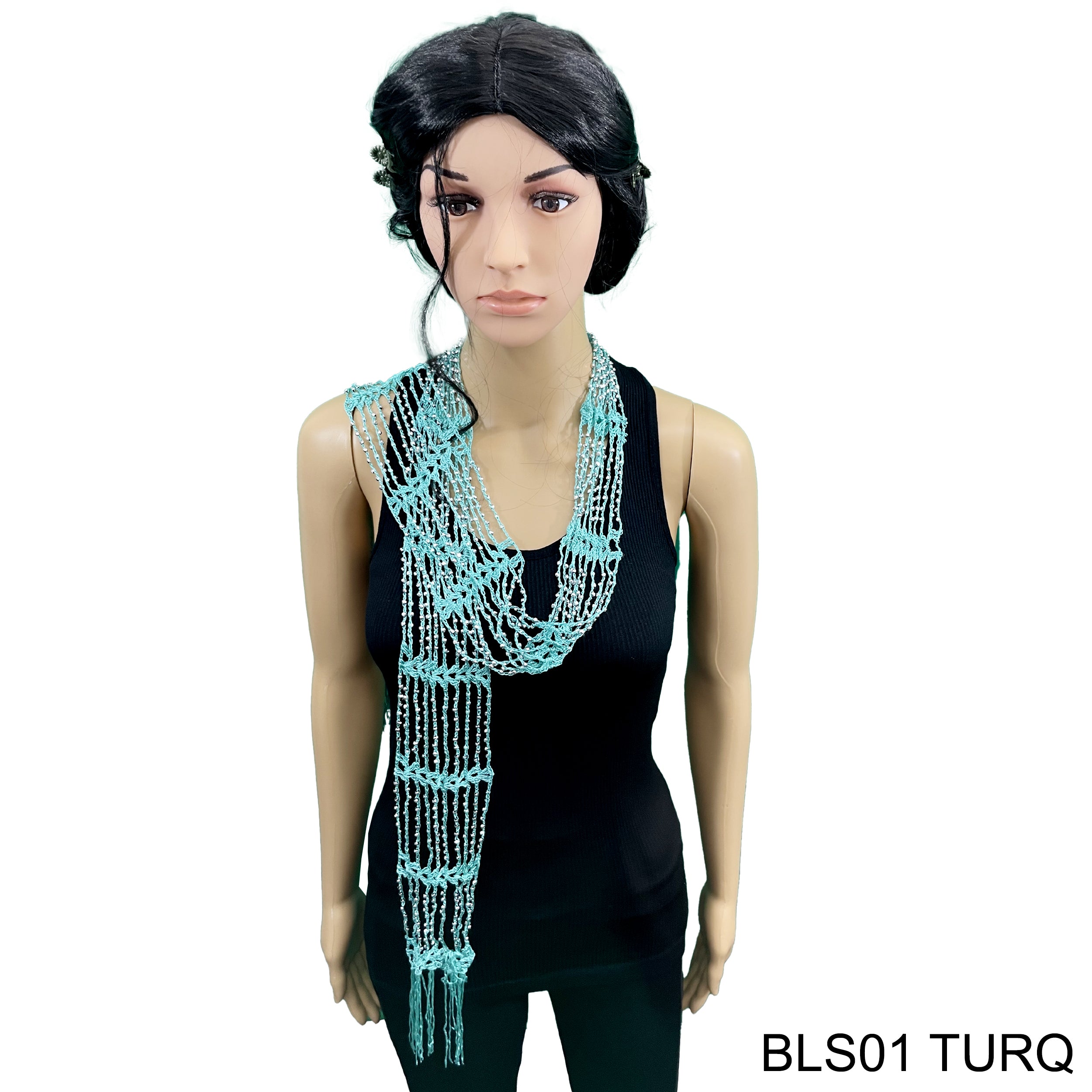 Net Fringed Summer Scarf / Belt BLS01 TURQ