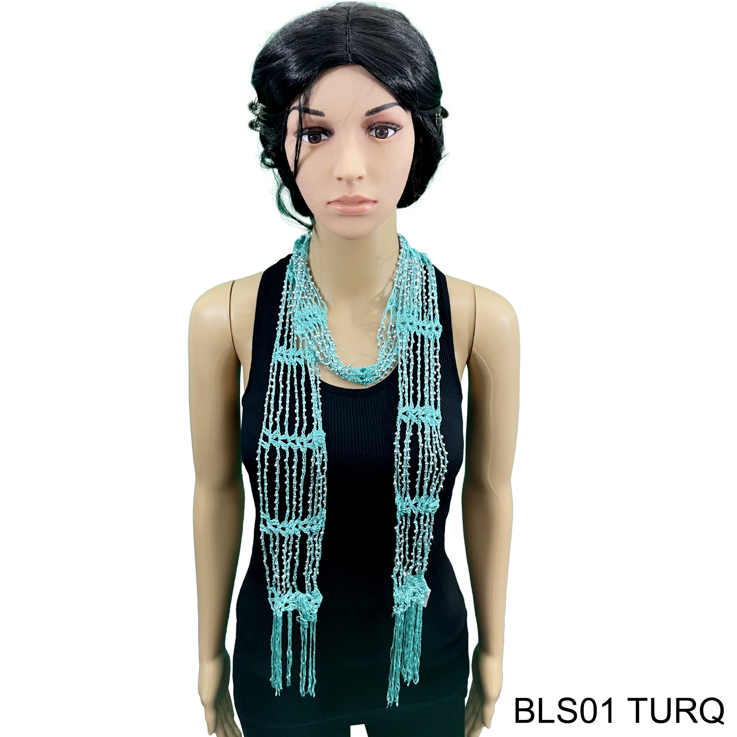 Net Fringed Summer Scarf / Belt BLS01 TURQ