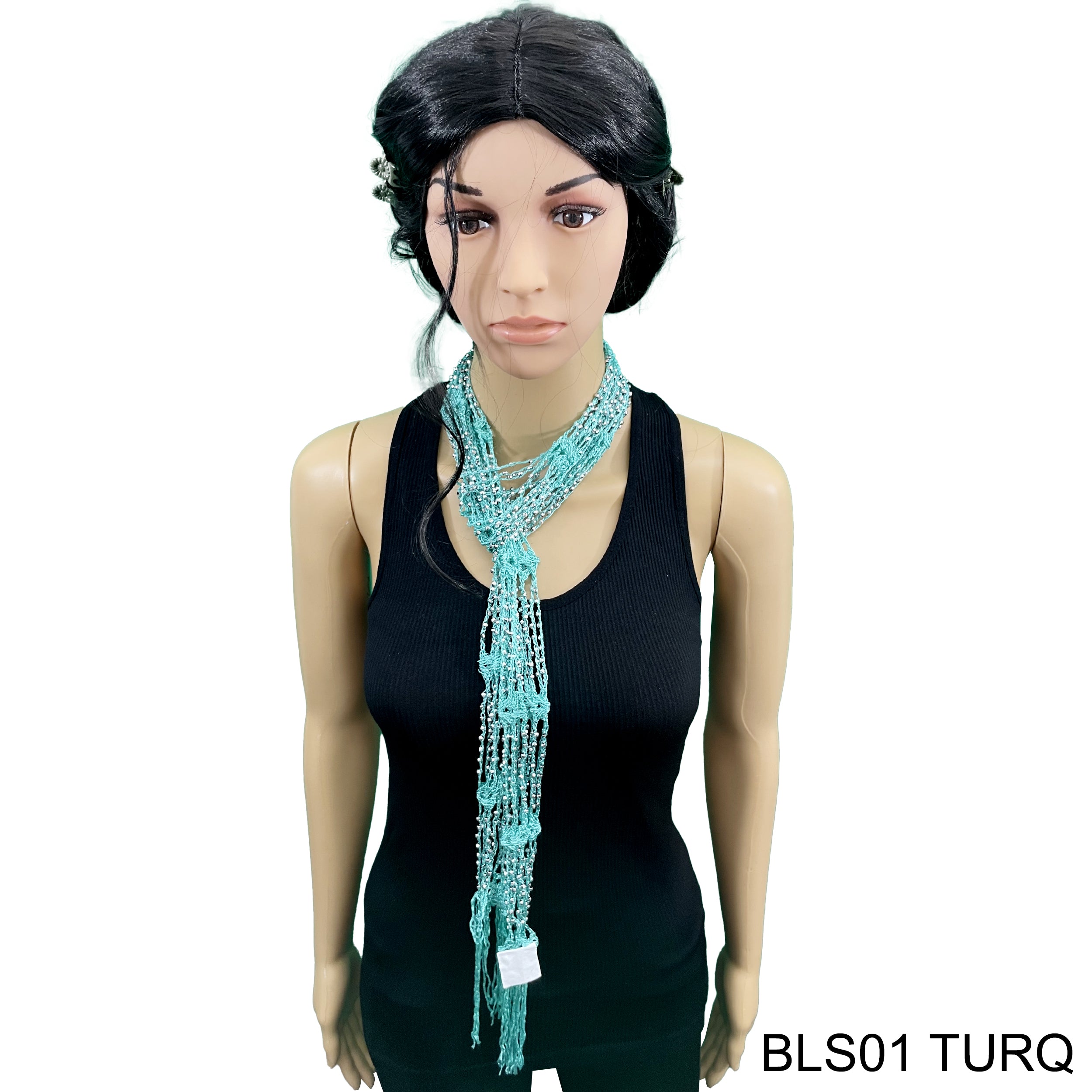 Net Fringed Summer Scarf / Belt BLS01 TURQ