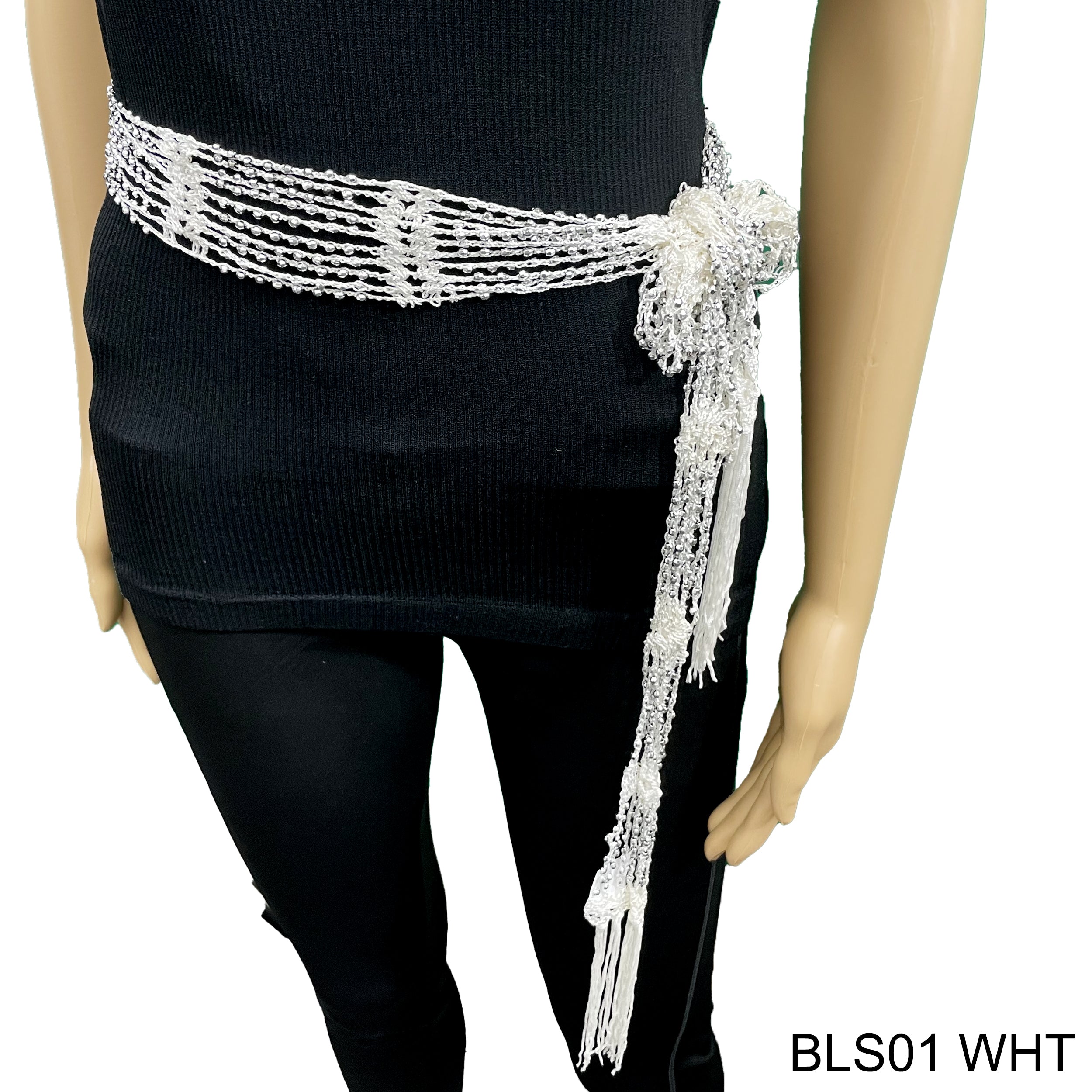 Net Fringed Summer Scarf / Belt BLS01 WHT