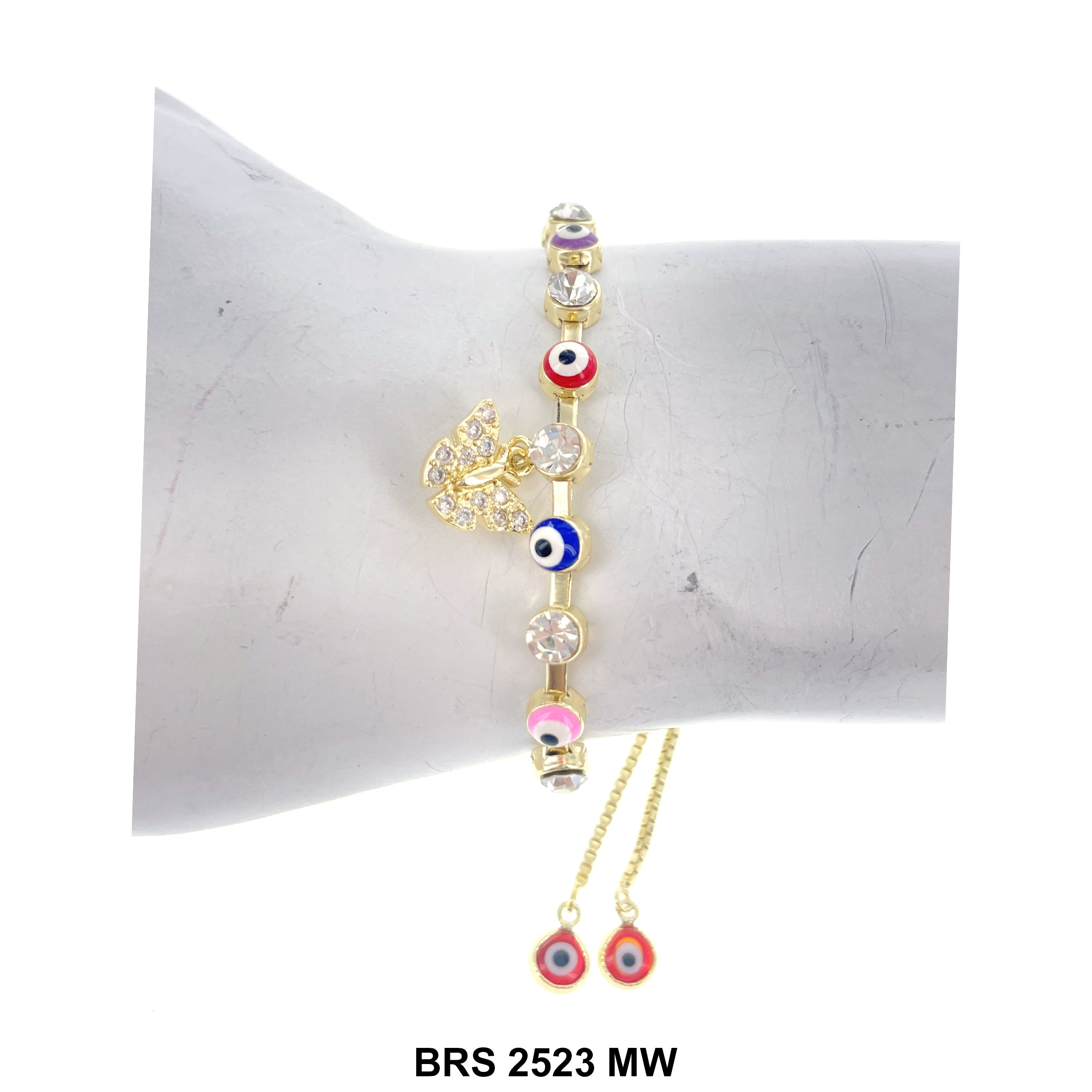 Butterfly Evil Eye Adjustable Bracelet BRS 2523 MW