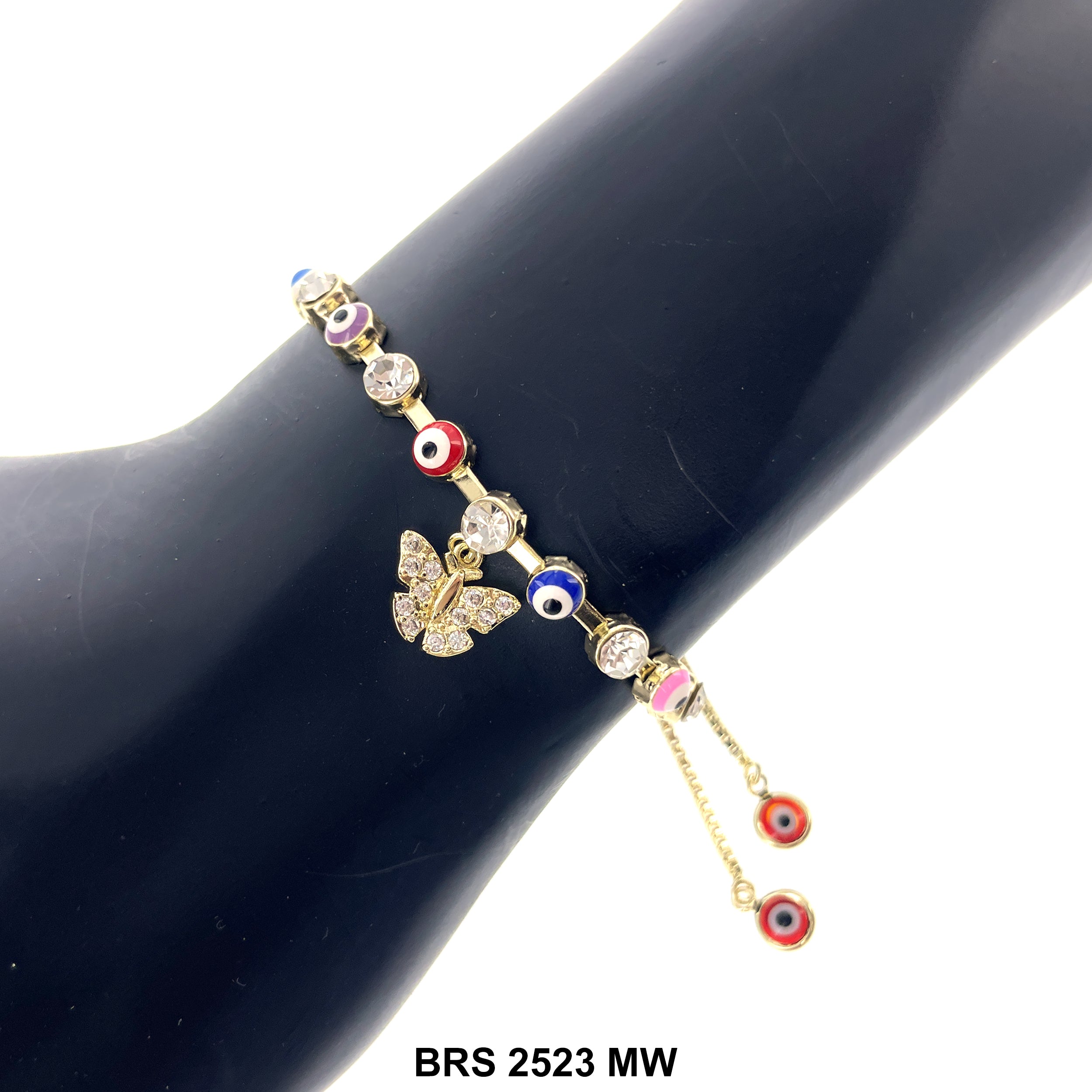 Butterfly Evil Eye Adjustable Bracelet BRS 2523 MW