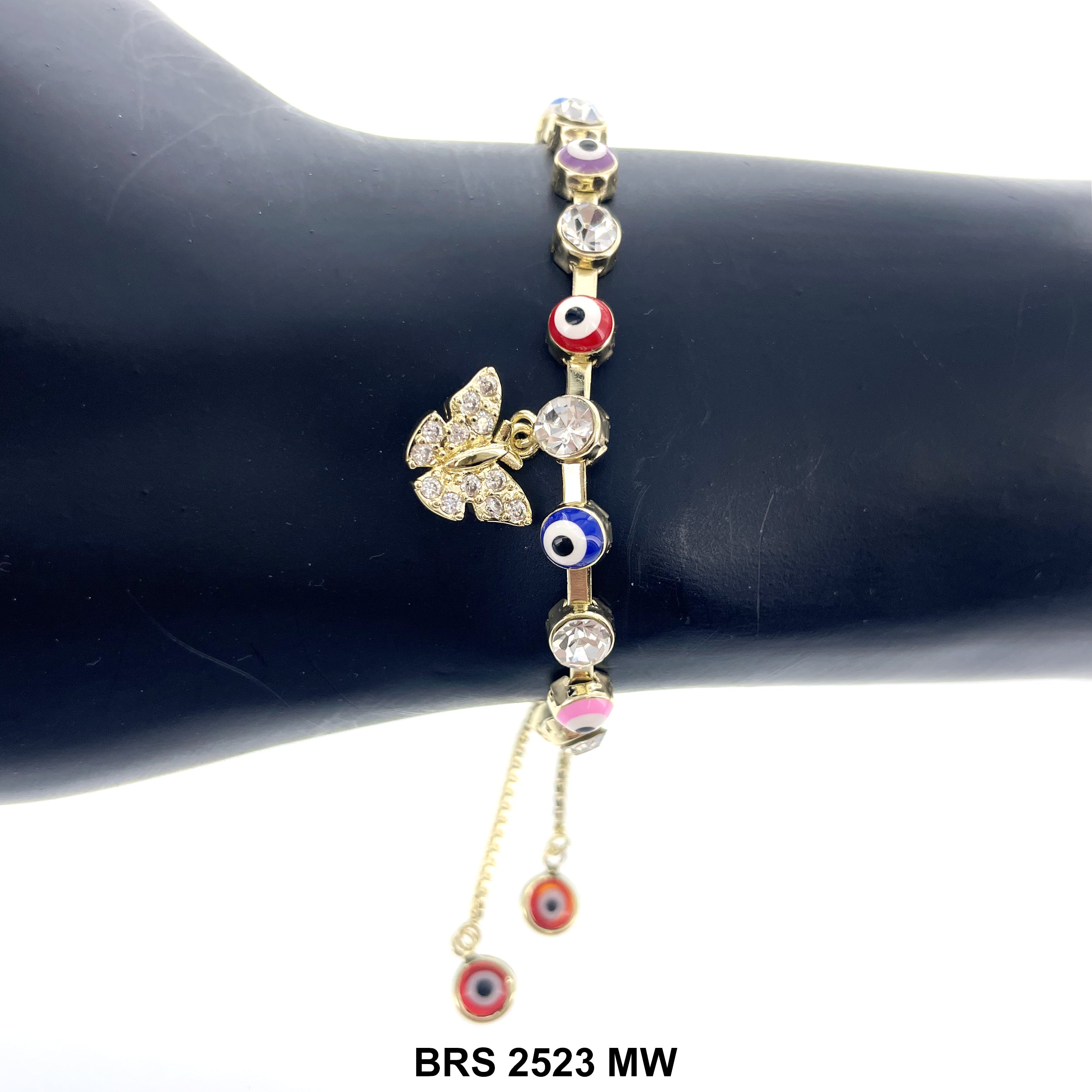 Butterfly Evil Eye Adjustable Bracelet BRS 2523 MW