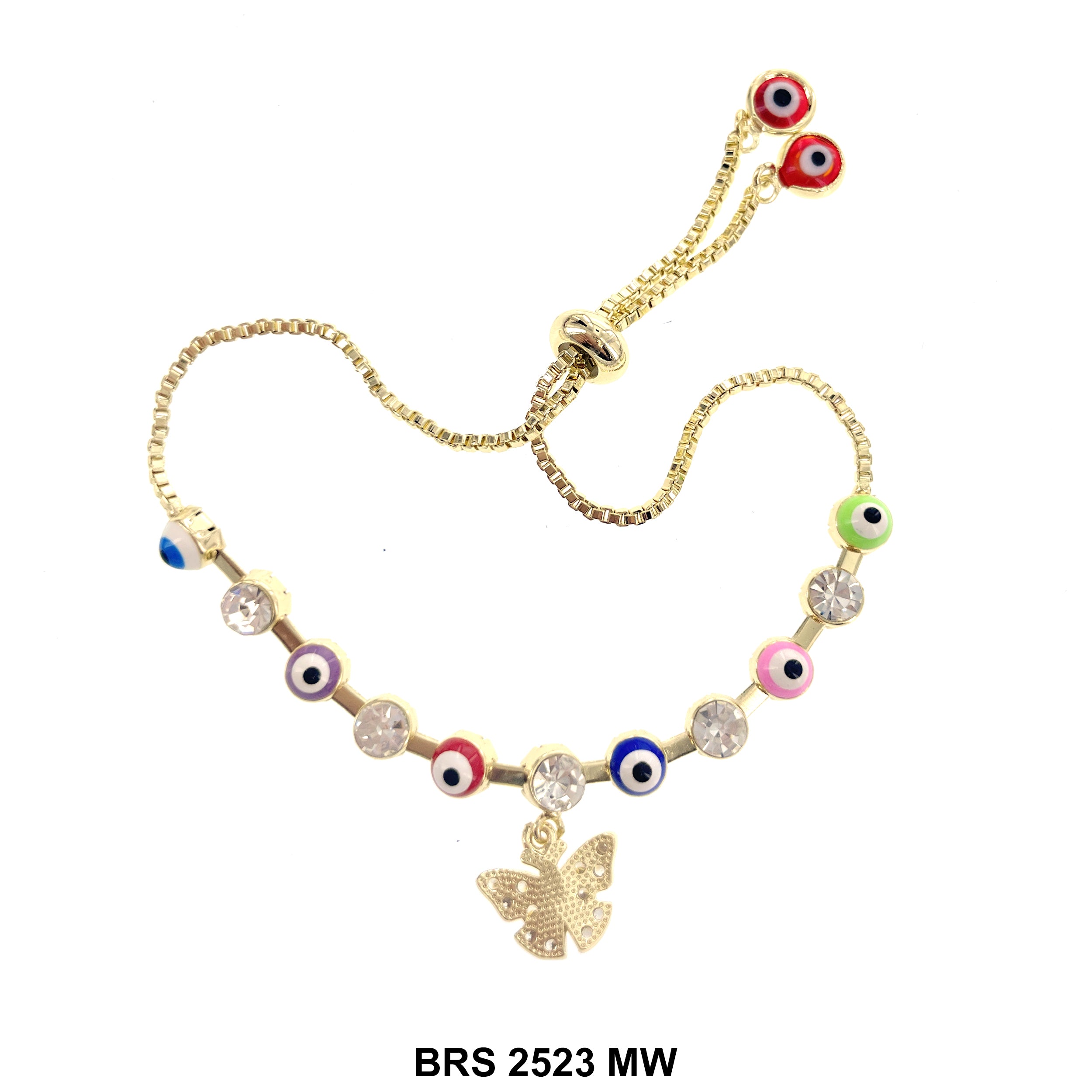 Butterfly Evil Eye Adjustable Bracelet BRS 2523 MW