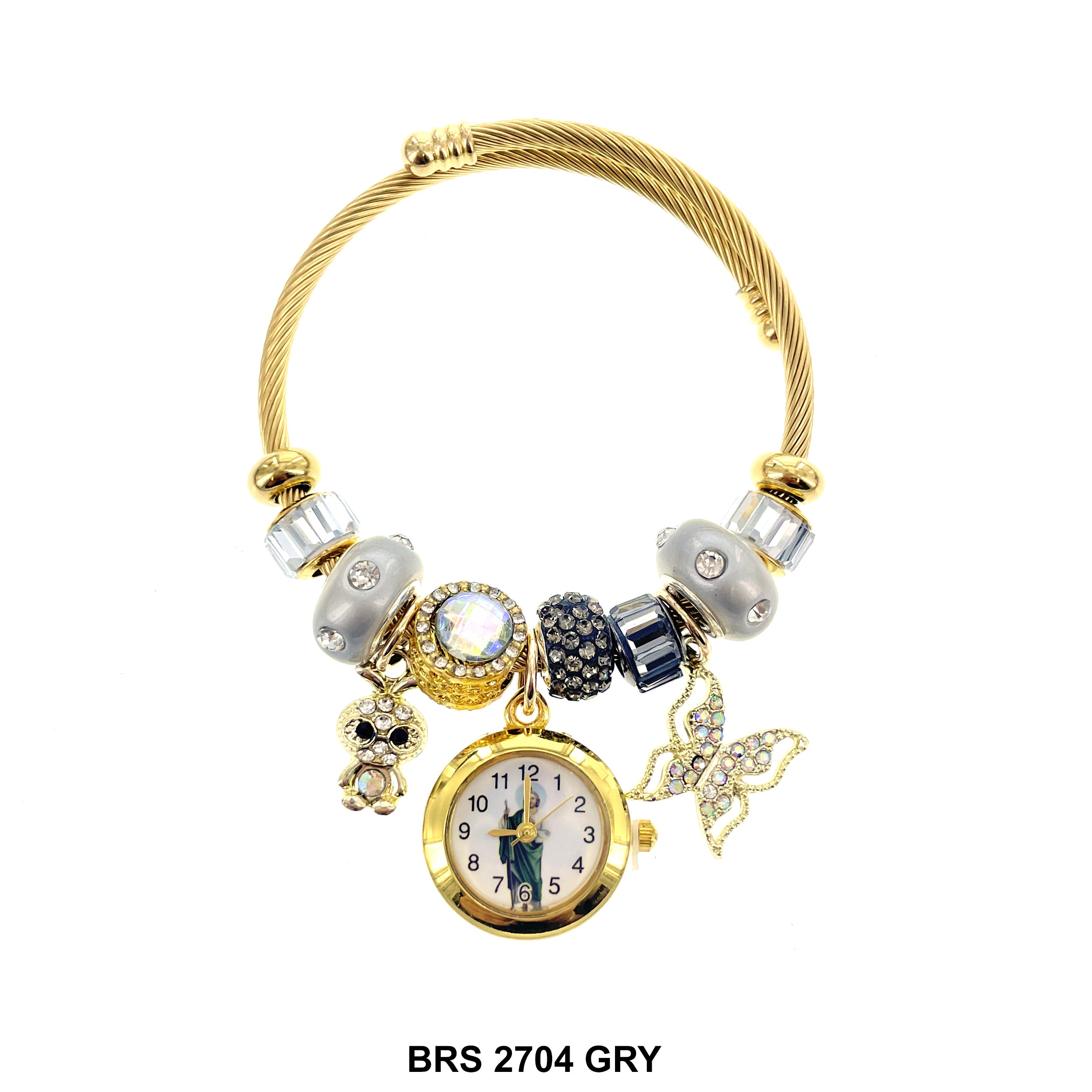 Religious Watch Hanging Charms Openable Bracelet BRS 2704 GRY