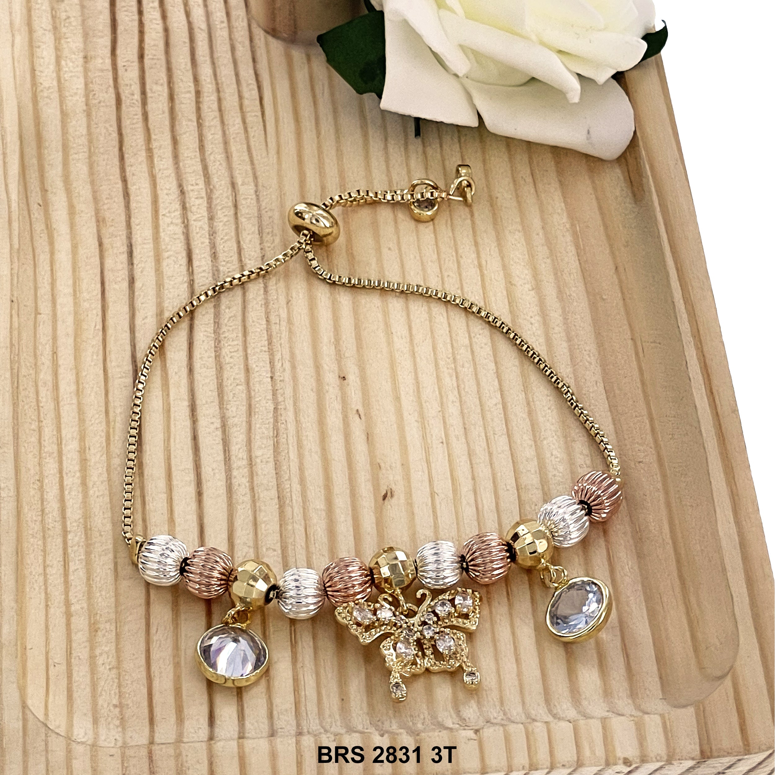Butterfly Stoned Charms Chinese Lantern Beads Adjustable Bracelet BRS 2831 3T