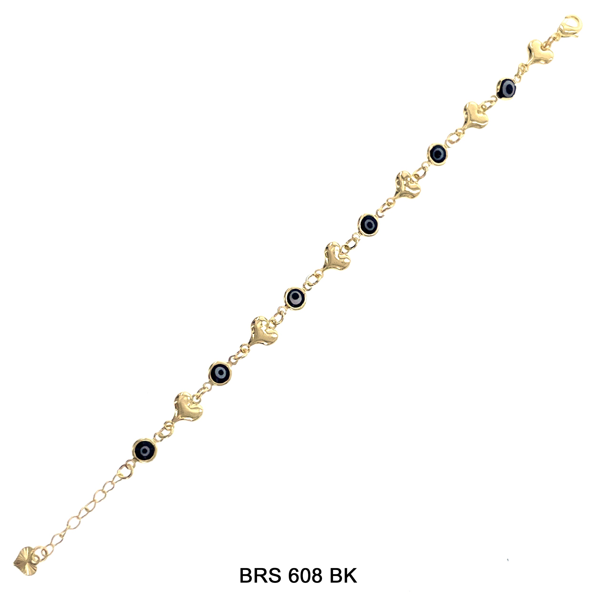 Heart With Round Evil Eye Beads Bracelet BRS 608 BK