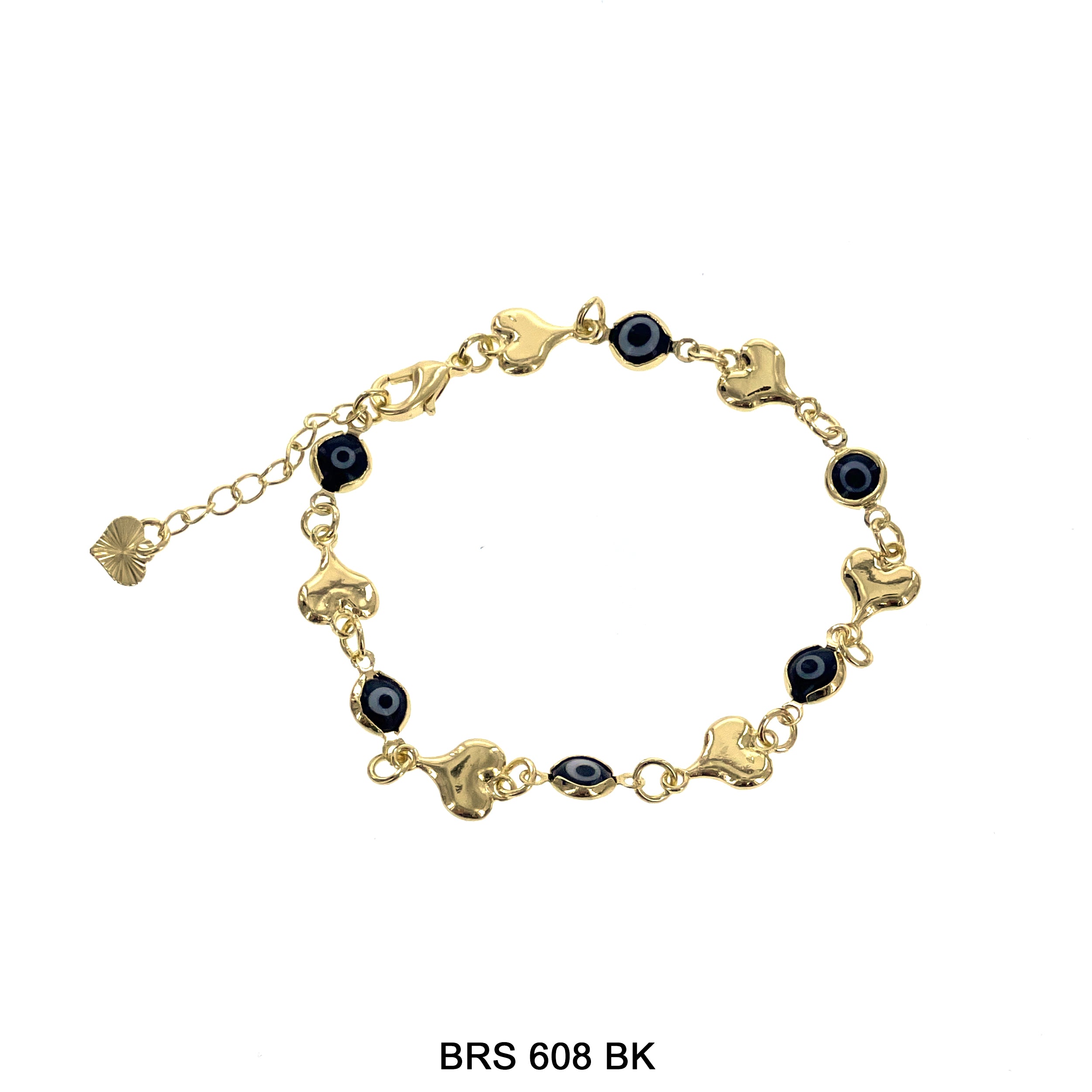 Heart With Round Evil Eye Beads Bracelet BRS 608 BK