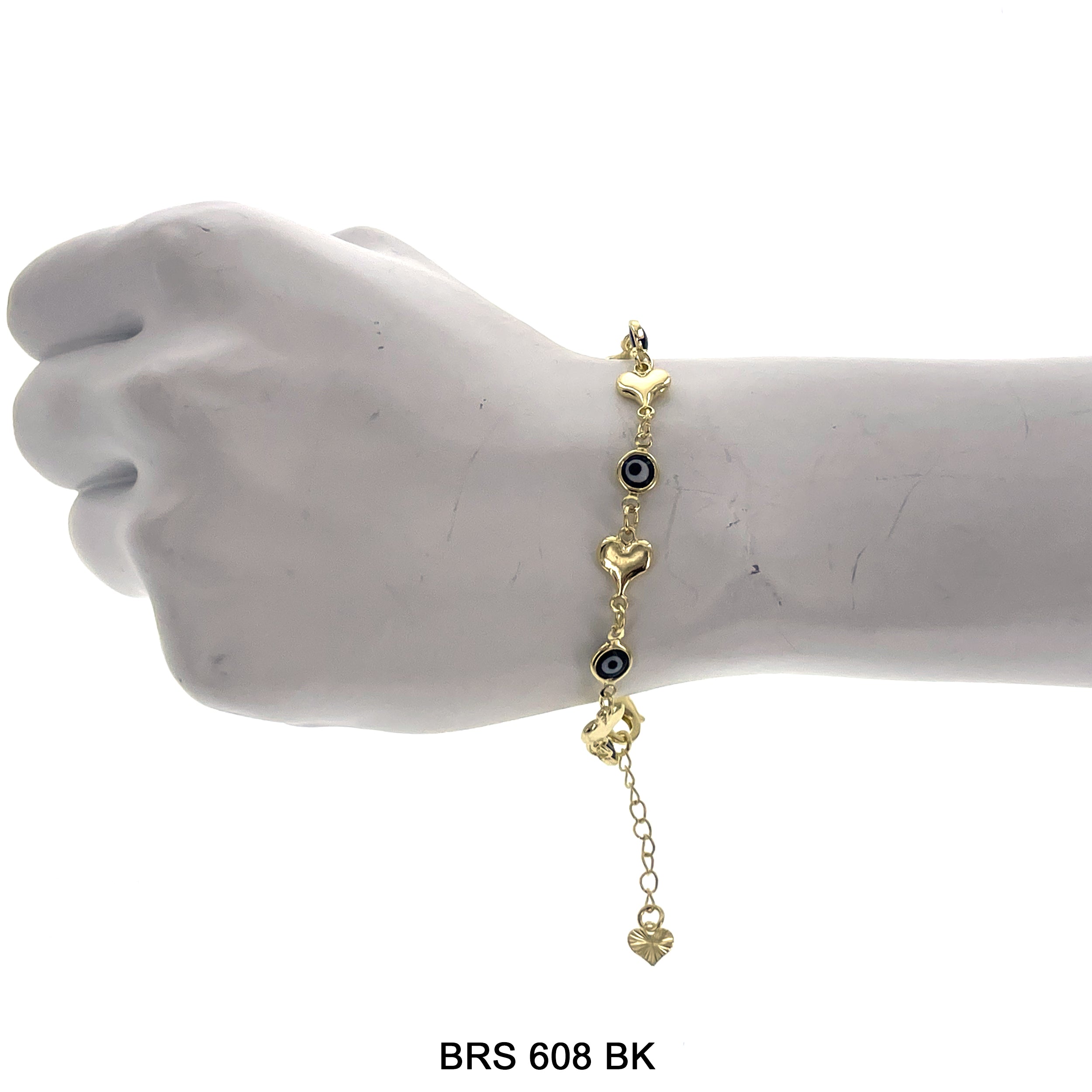 Heart With Round Evil Eye Beads Bracelet BRS 608 BK