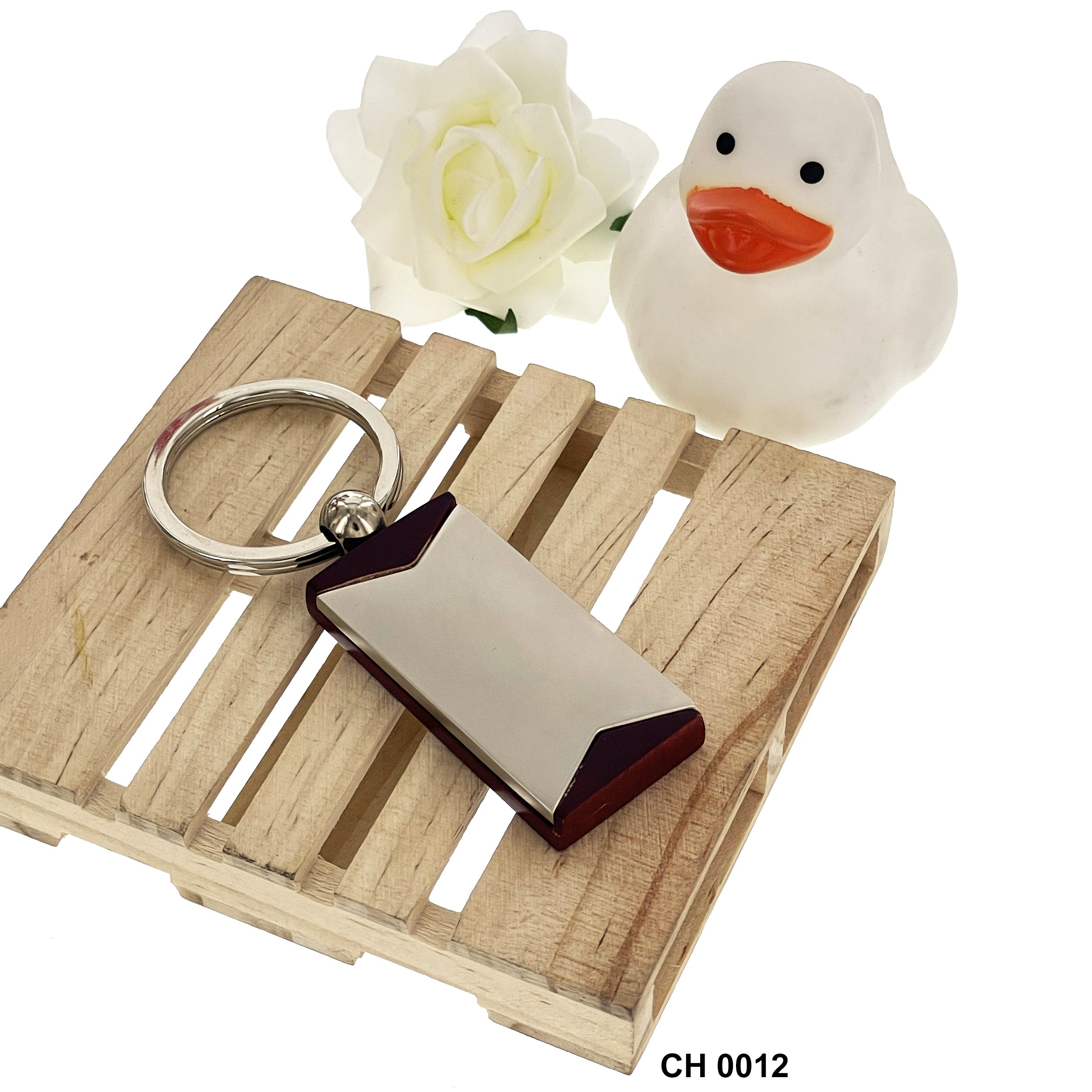 Rectangle Wood Encased Metal Keychain CH 0012