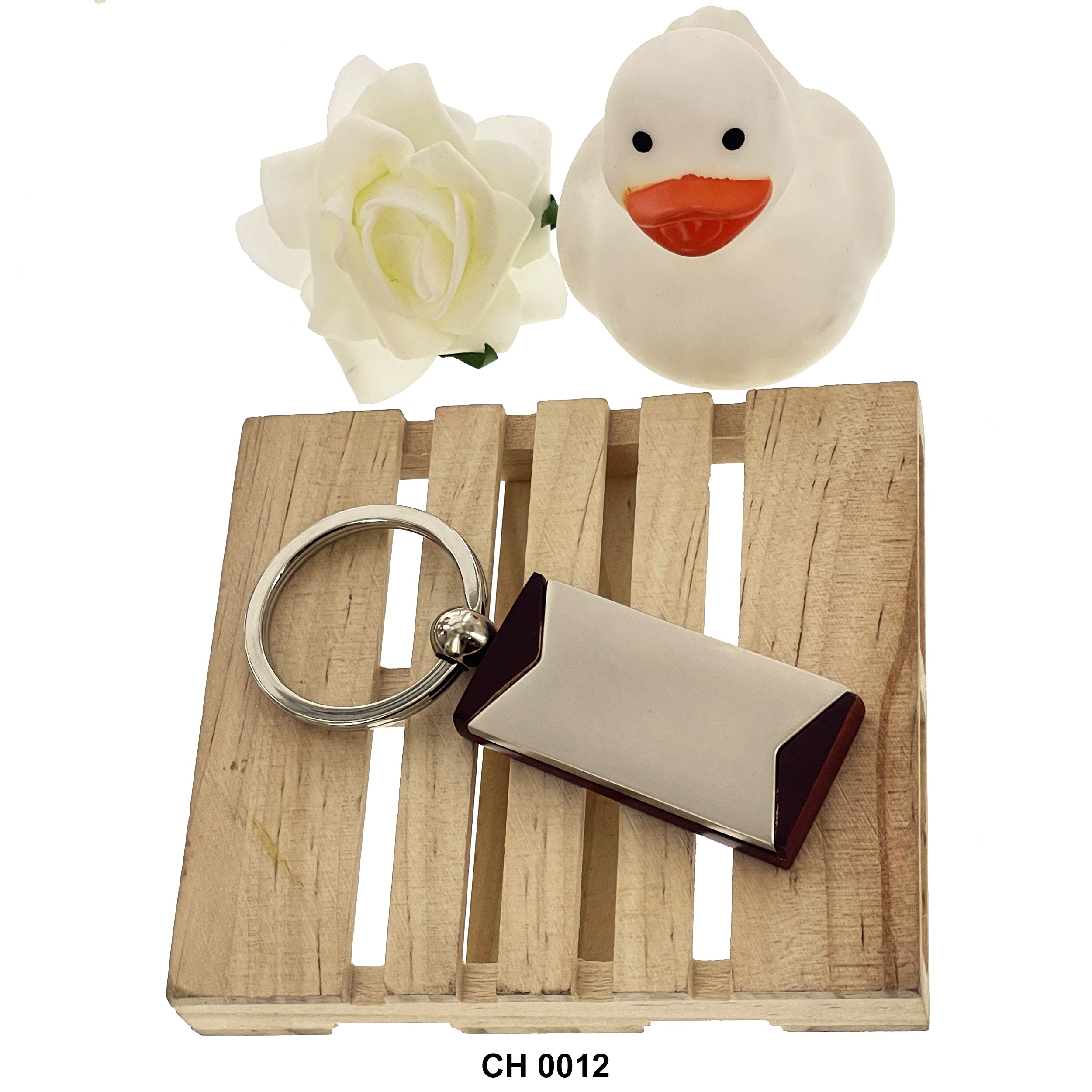 Rectangle Wood Encased Metal Keychain CH 0012