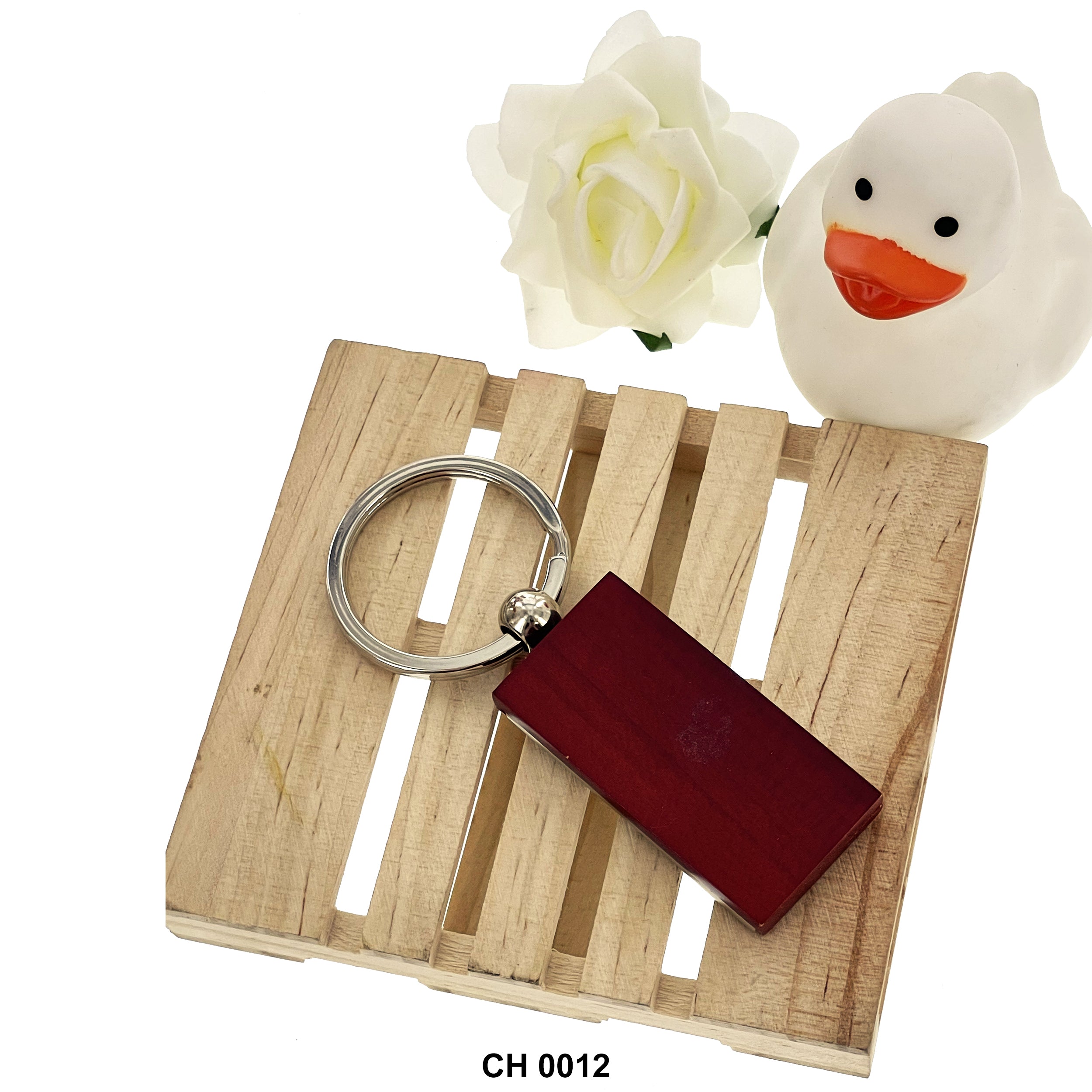 Rectangle Wood Encased Metal Keychain CH 0012