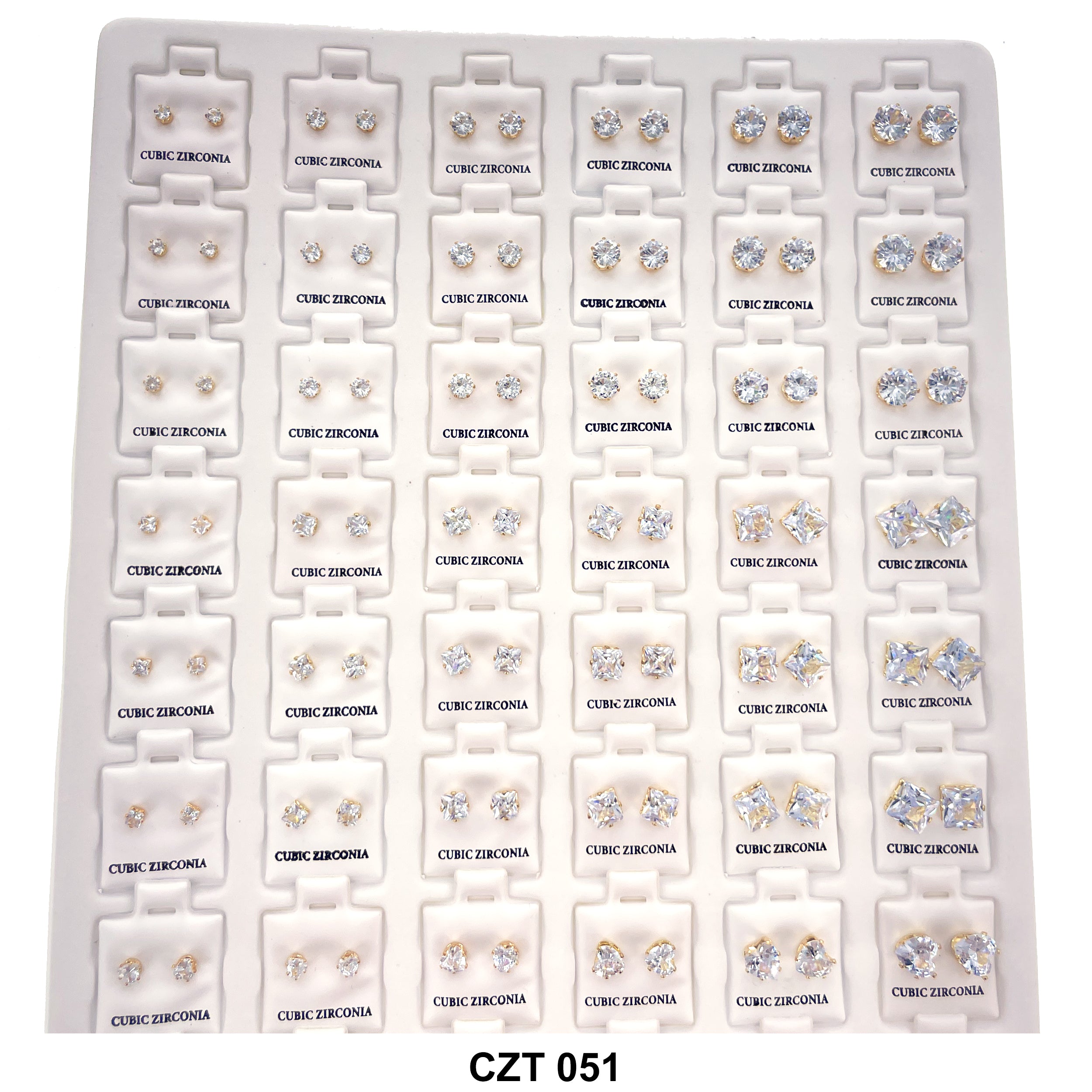 CZ Studs Earrings Tray 72 Pairs CZT 051