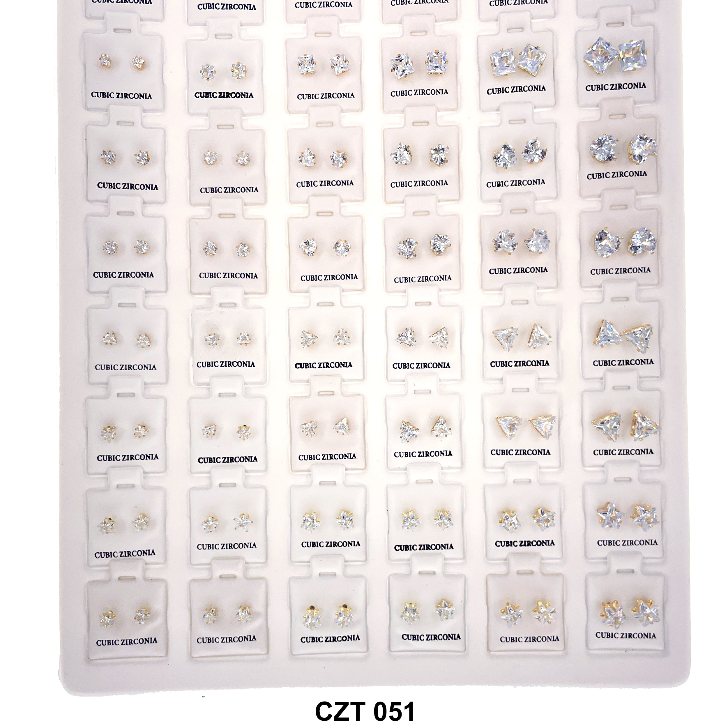 CZ Studs Earrings Tray 72 Pairs CZT 051