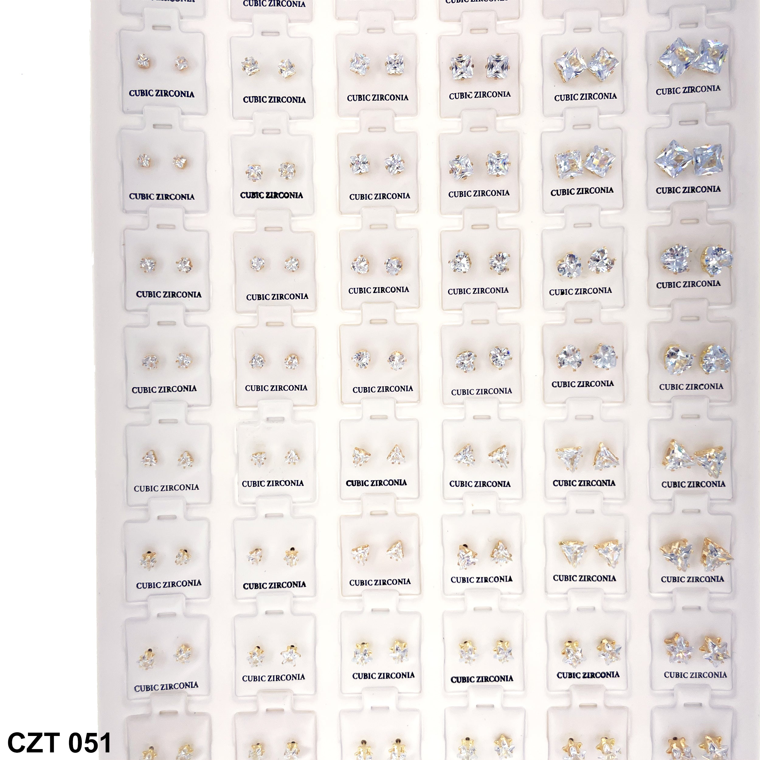 CZ Studs Earrings Tray 72 Pairs CZT 051