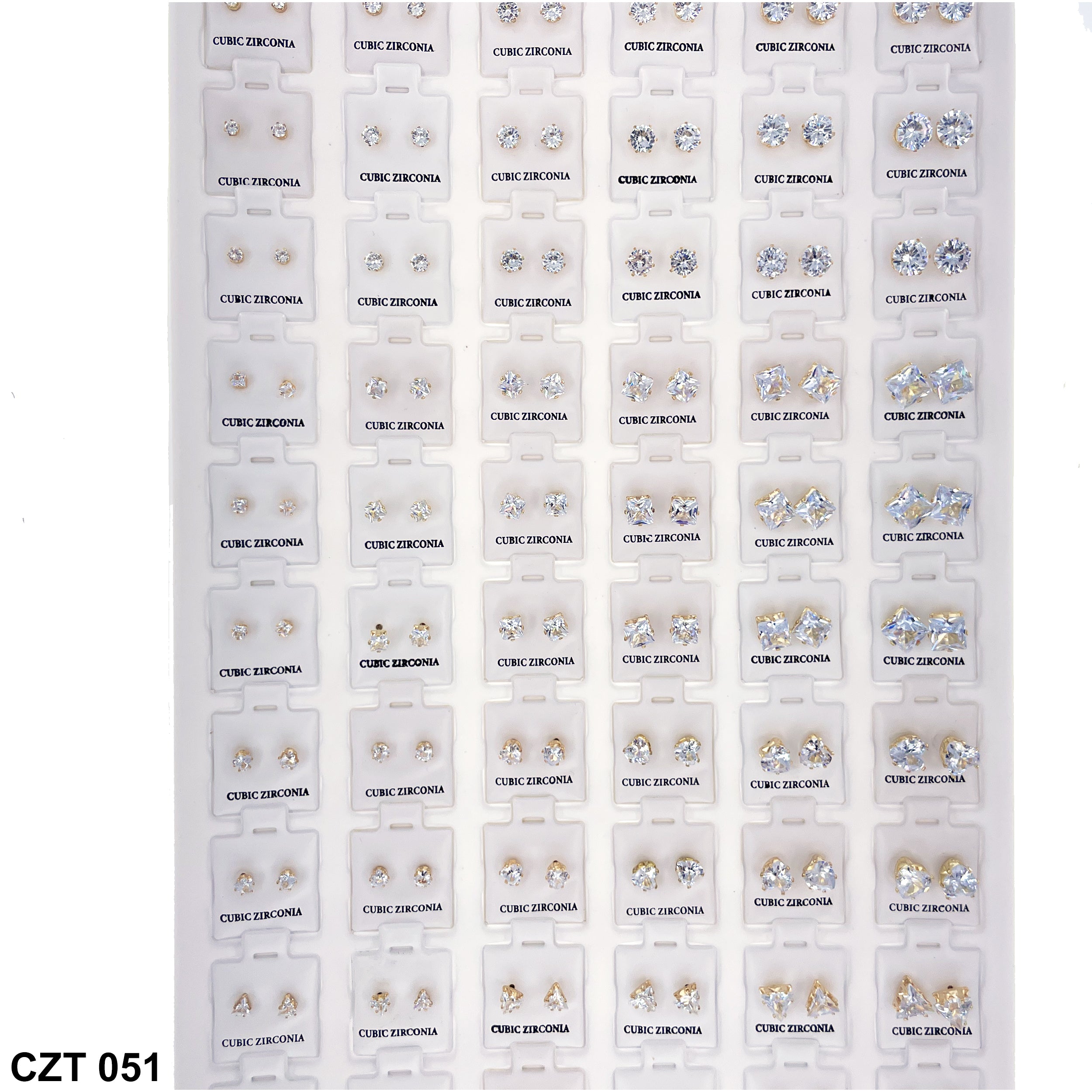 CZ Studs Earrings Tray 72 Pairs CZT 051