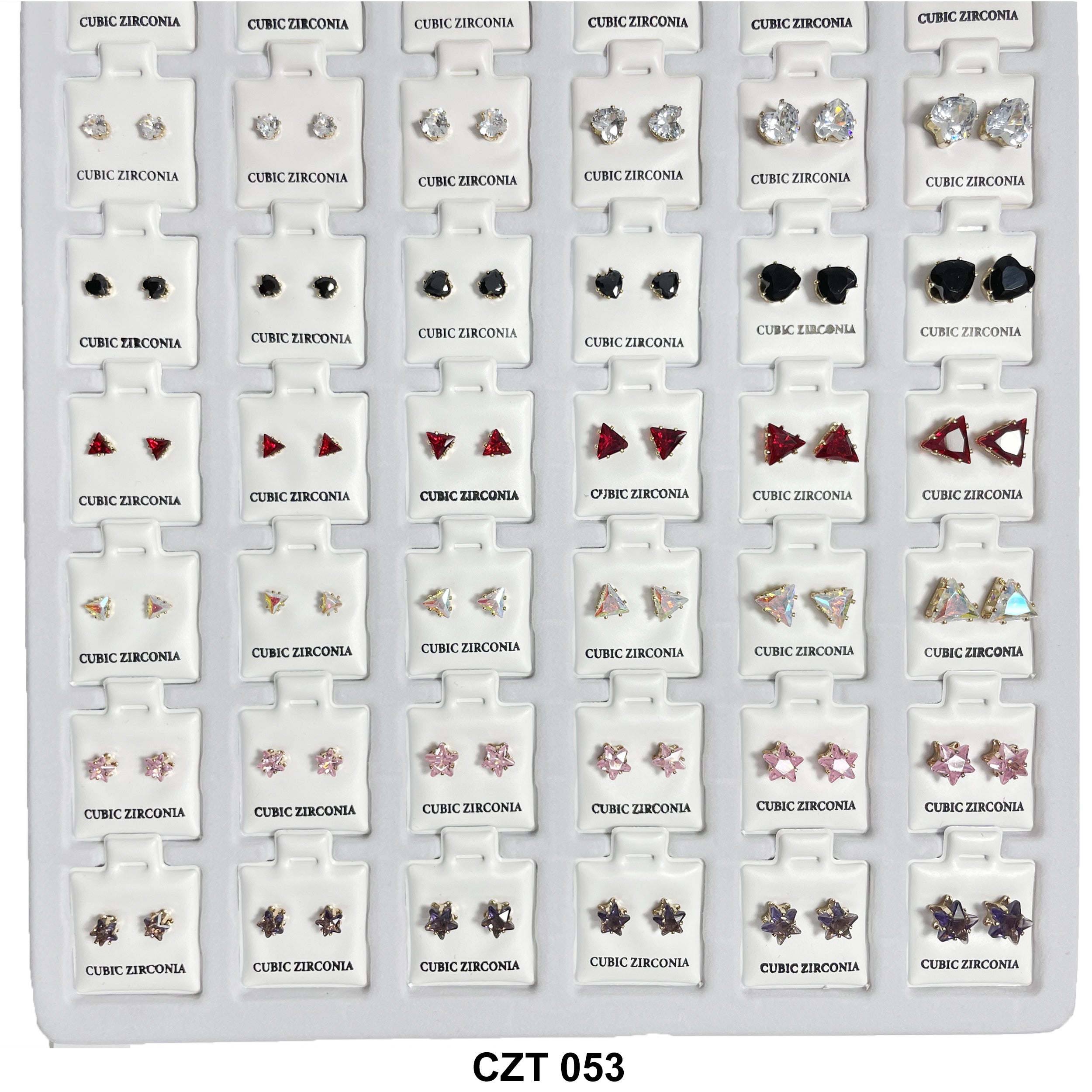 CZ Studs Earrings Tray 72 Pairs CZT 053