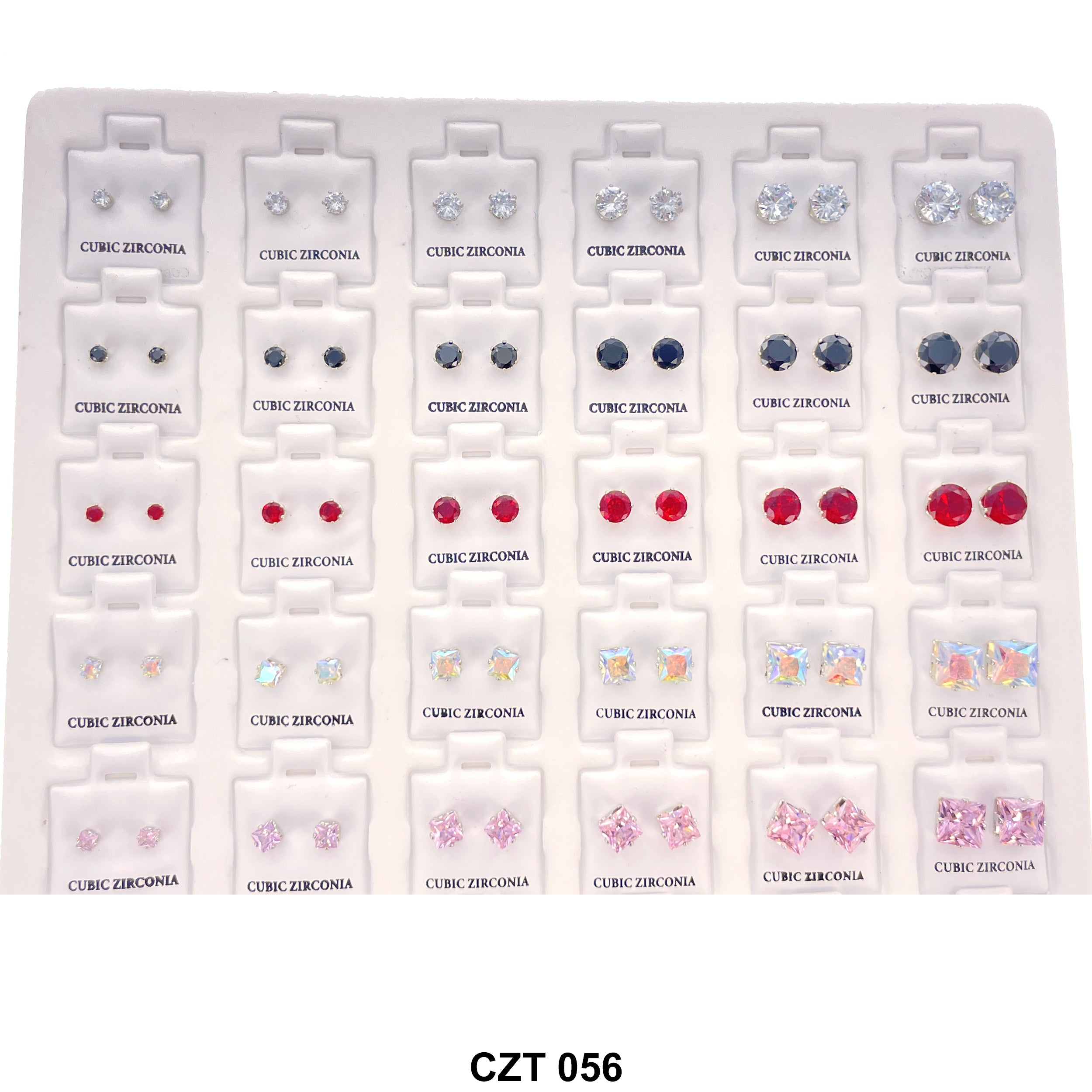 CZ Studs Earrings Tray 72 Pairs CZT 056