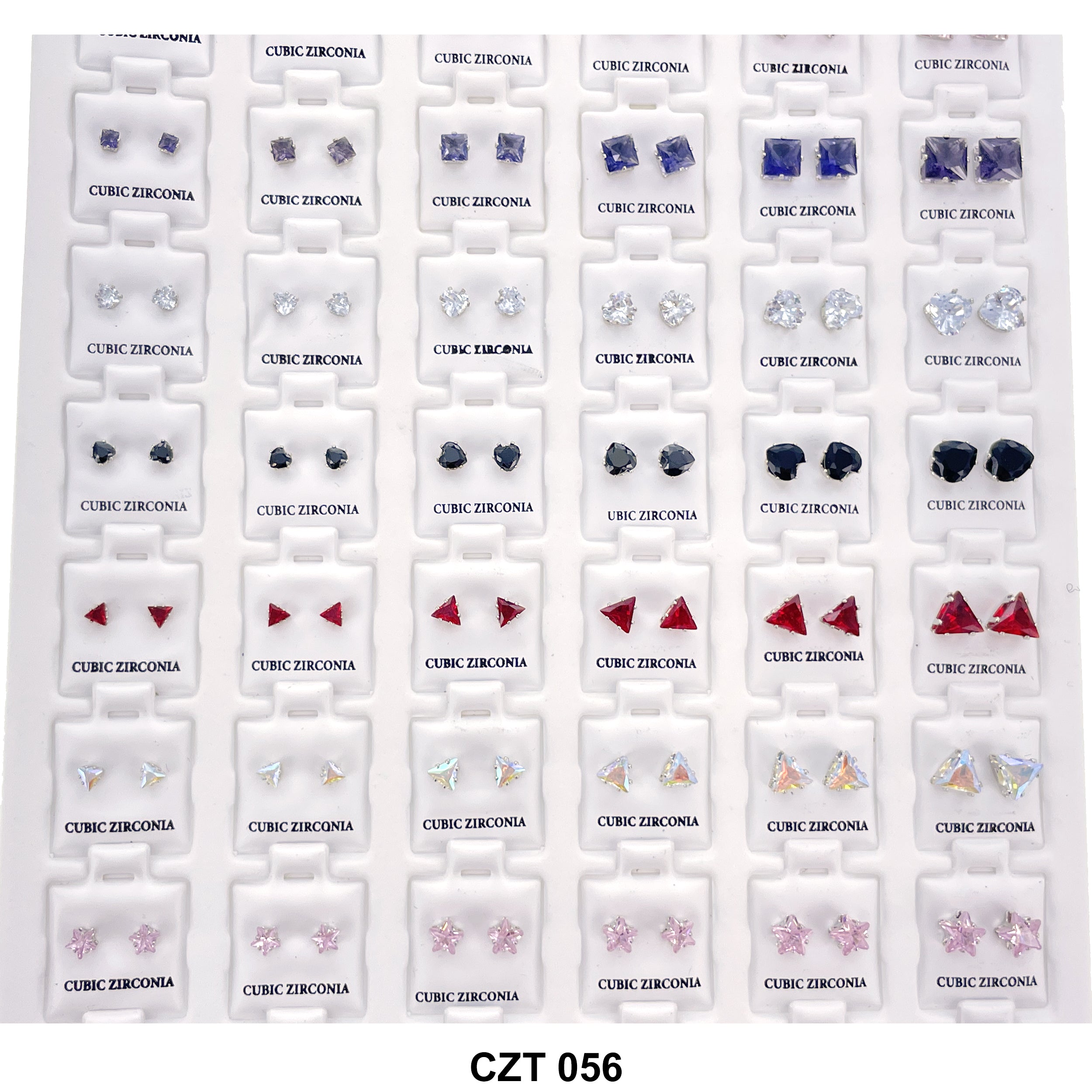 CZ Studs Earrings Tray 72 Pairs CZT 056