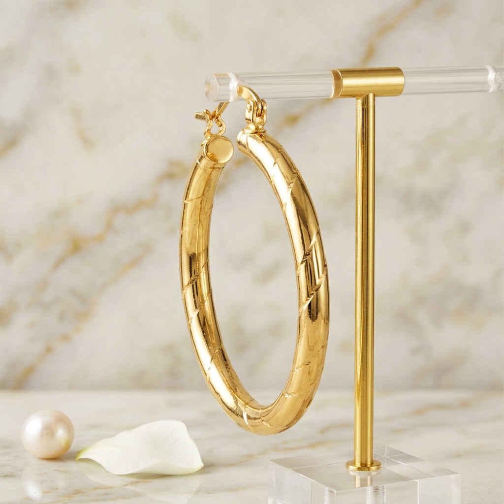 Engraved Design Hoop Earrings E 6532 – Kaashusa