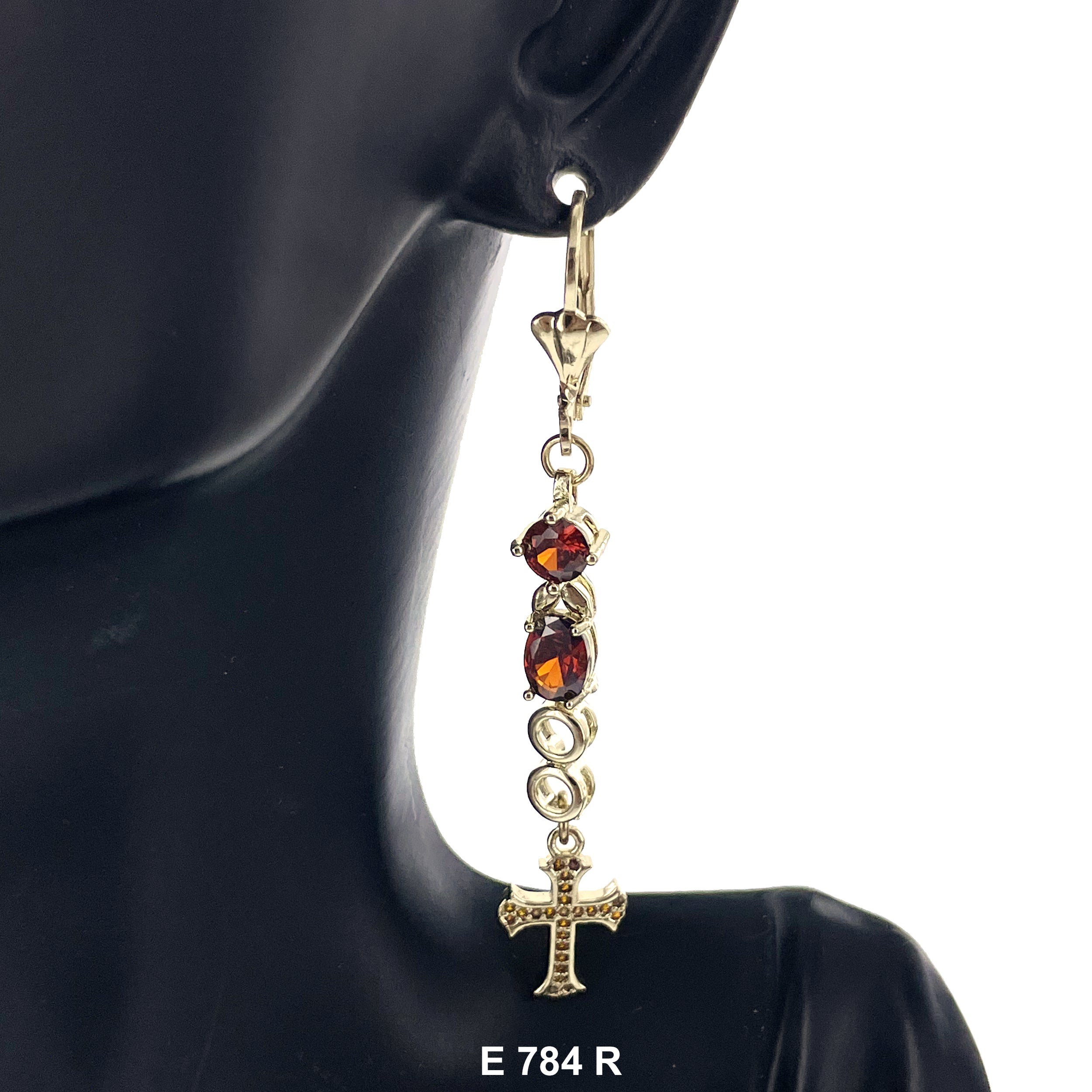 Duck Paw Stoned Cross Long Earrings E 784 R