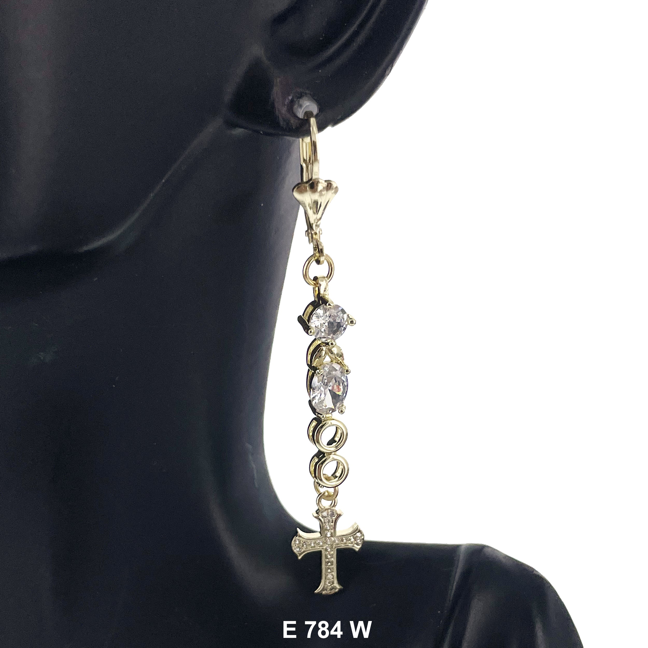 Duck Paw Stoned Cross Long Earrings E 784 W