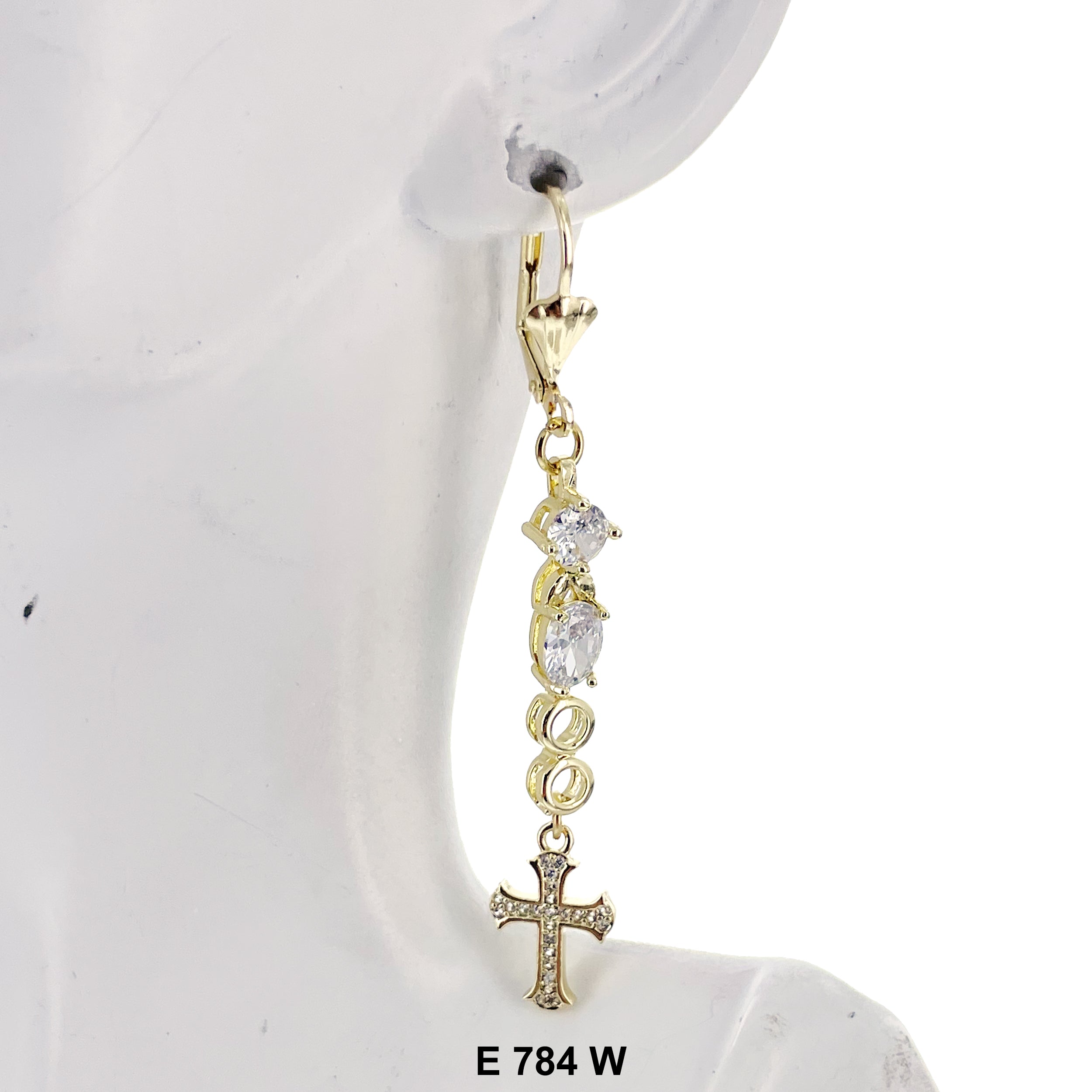 Duck Paw Stoned Cross Long Earrings E 784 W