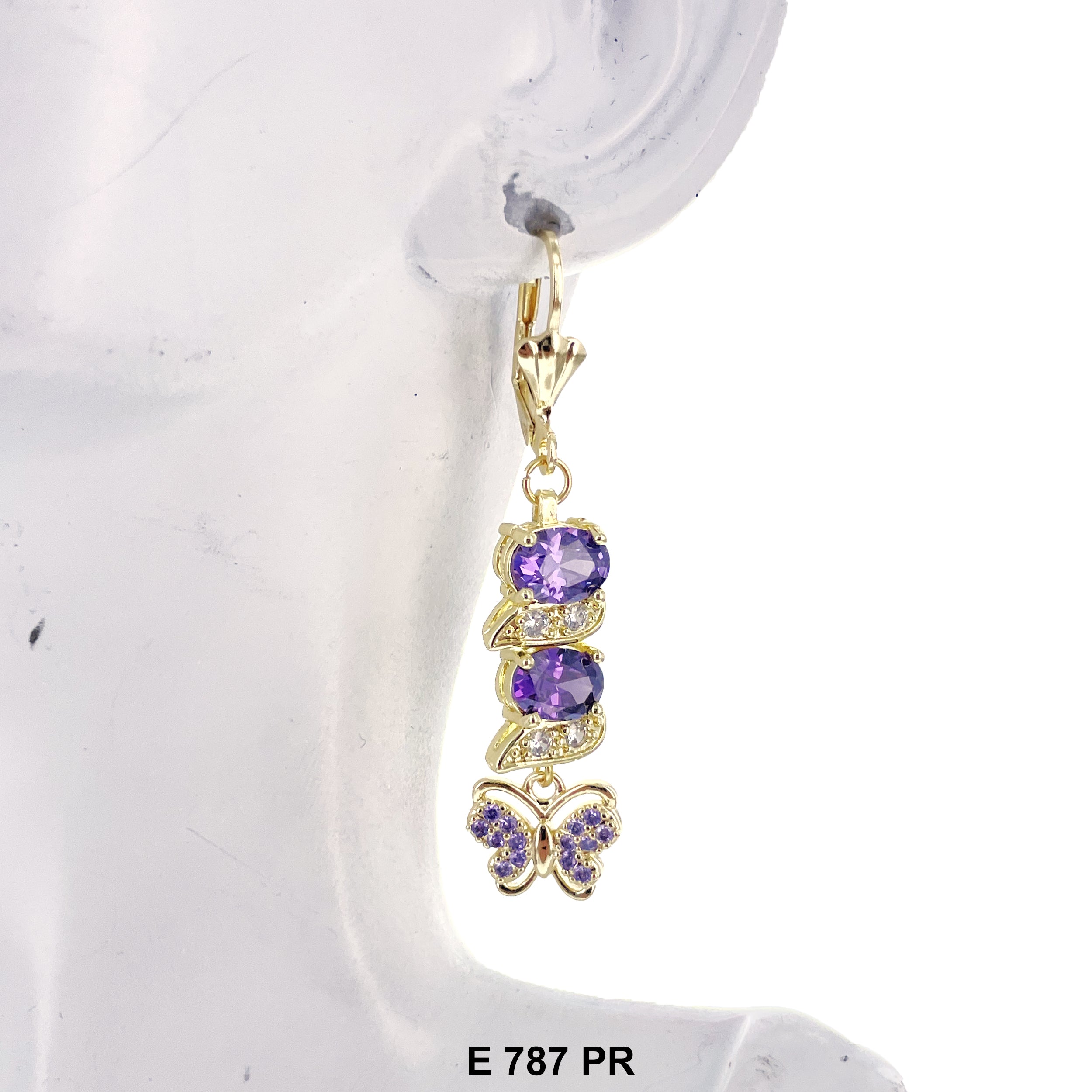 Duck Paw Butterfly Stoned Long Earrings E 787 PR